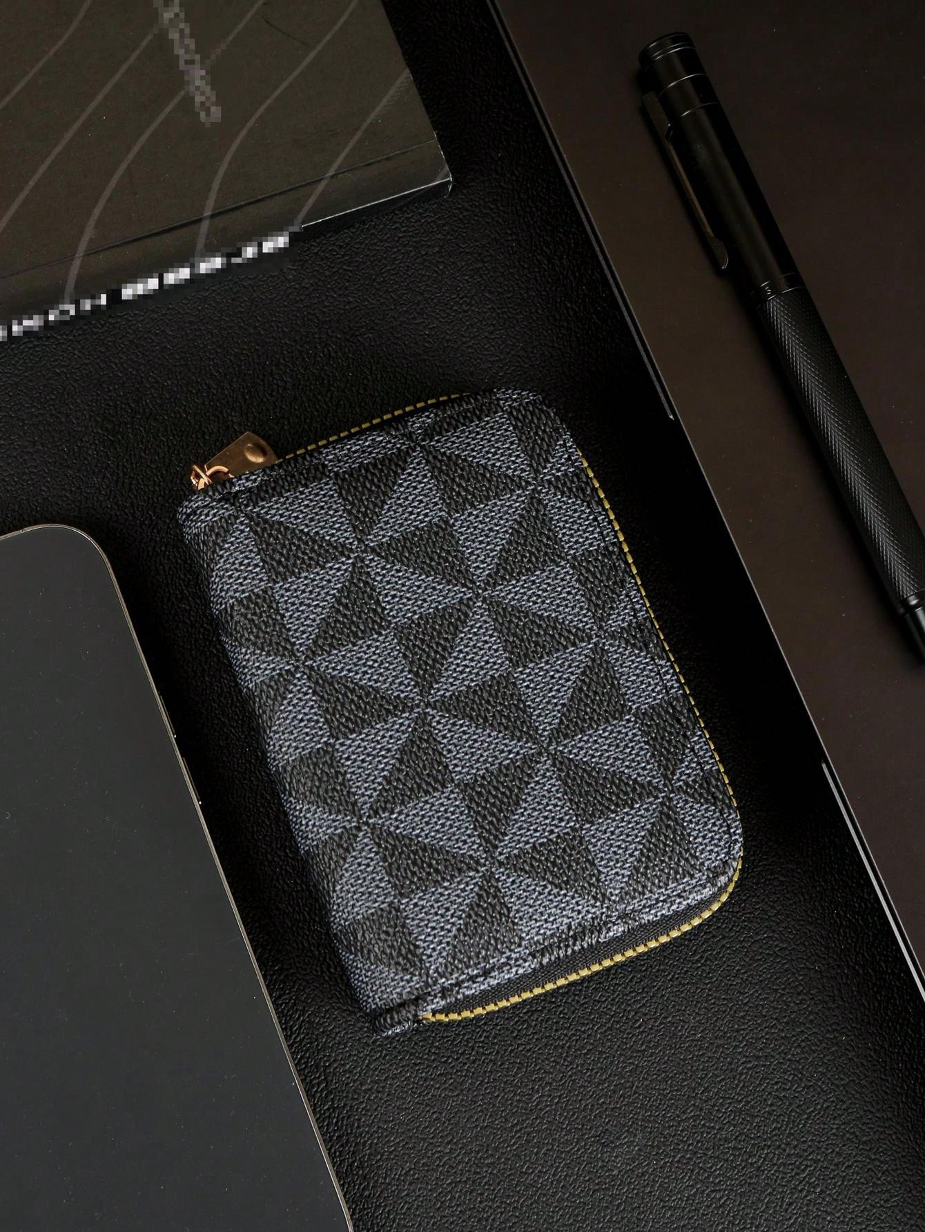 Vintage Zipper Card Holder Wallet Stylish Checkered Pattern Compact  Lightweight For Men And Women 4
