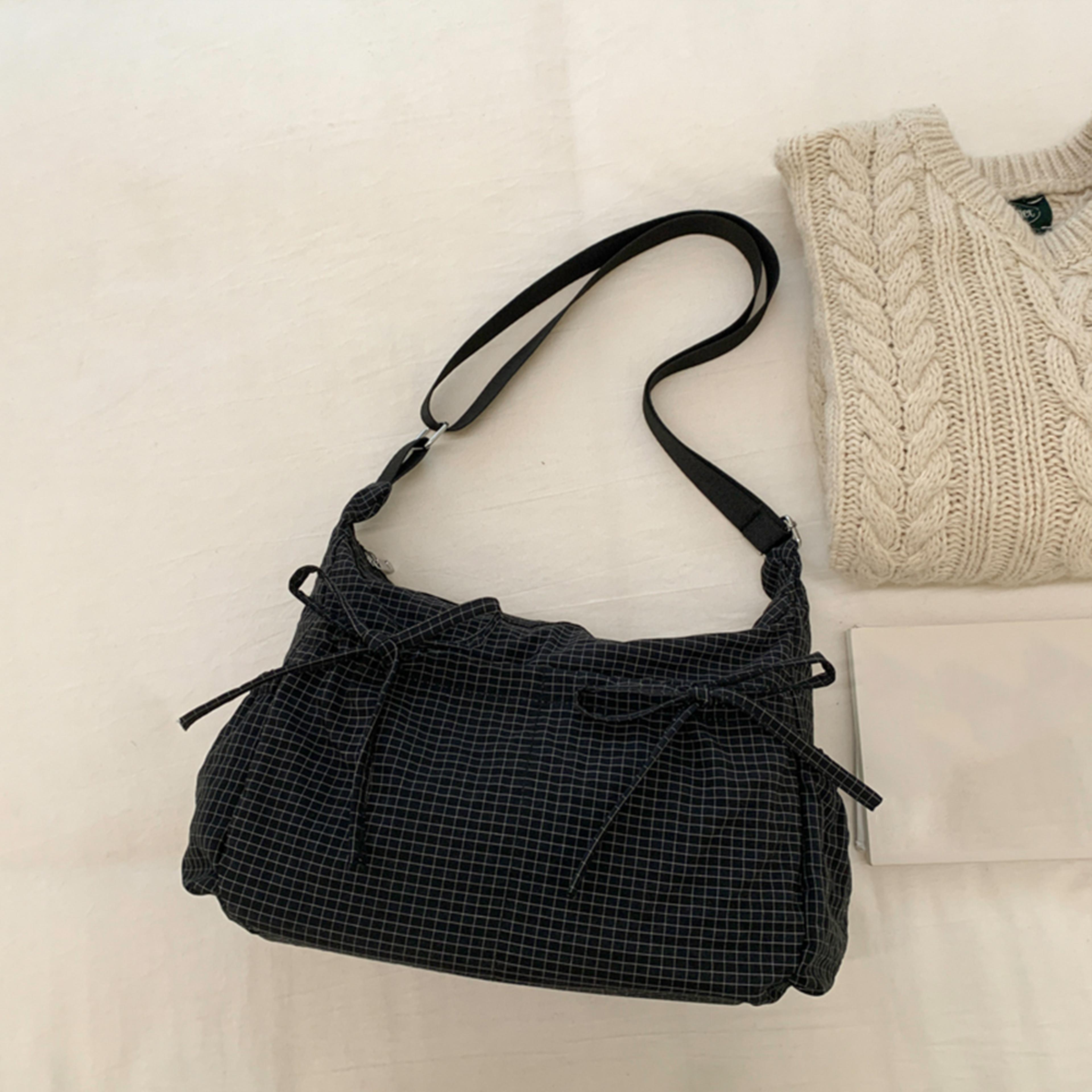 Retro Grid Single Shoulder Bag Large Capacity Stylish  Versatile For School Work And Commuting Unis 8