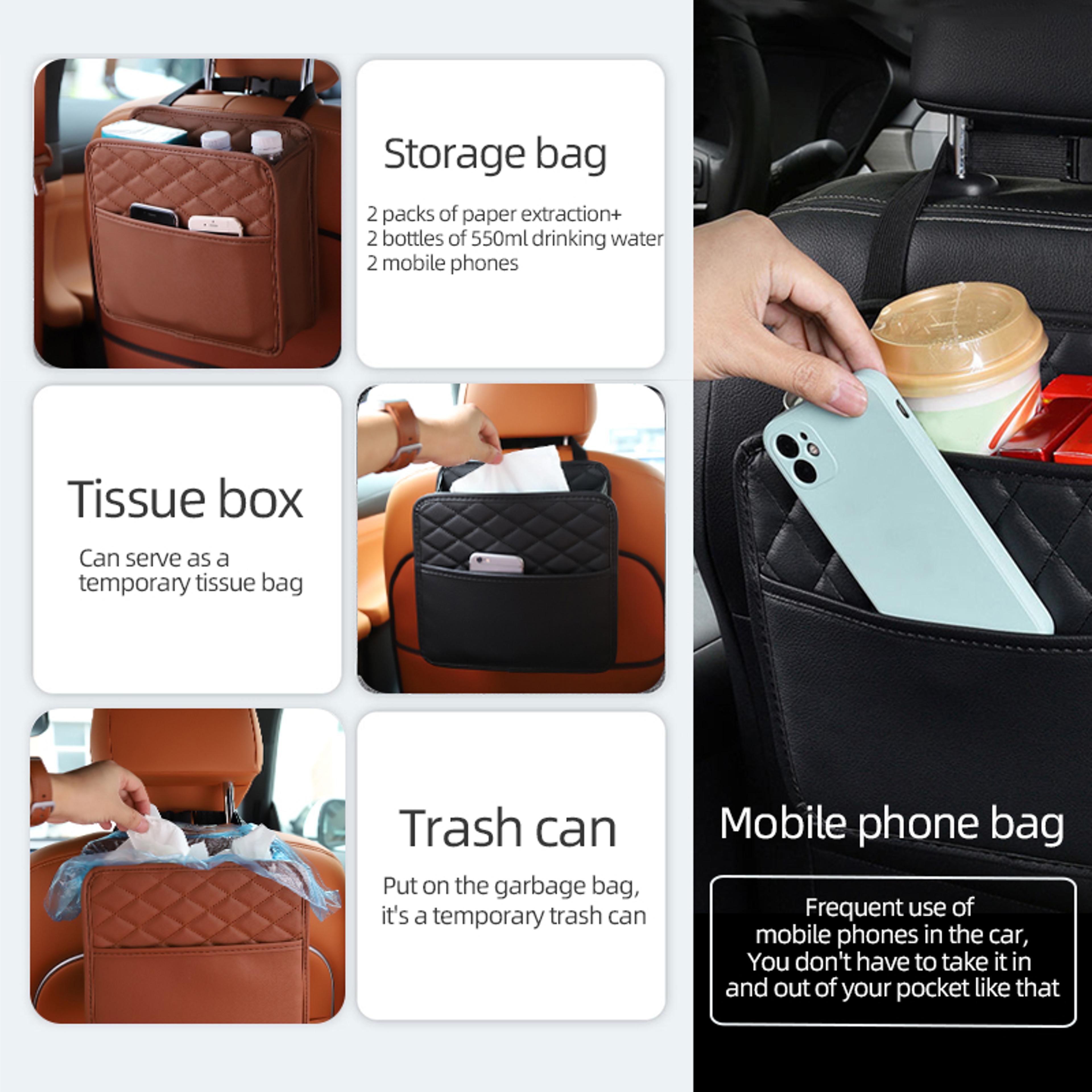 Multifunctional Car Seat Storage Bag Leather Garbage  Storage Bag For Cars 3