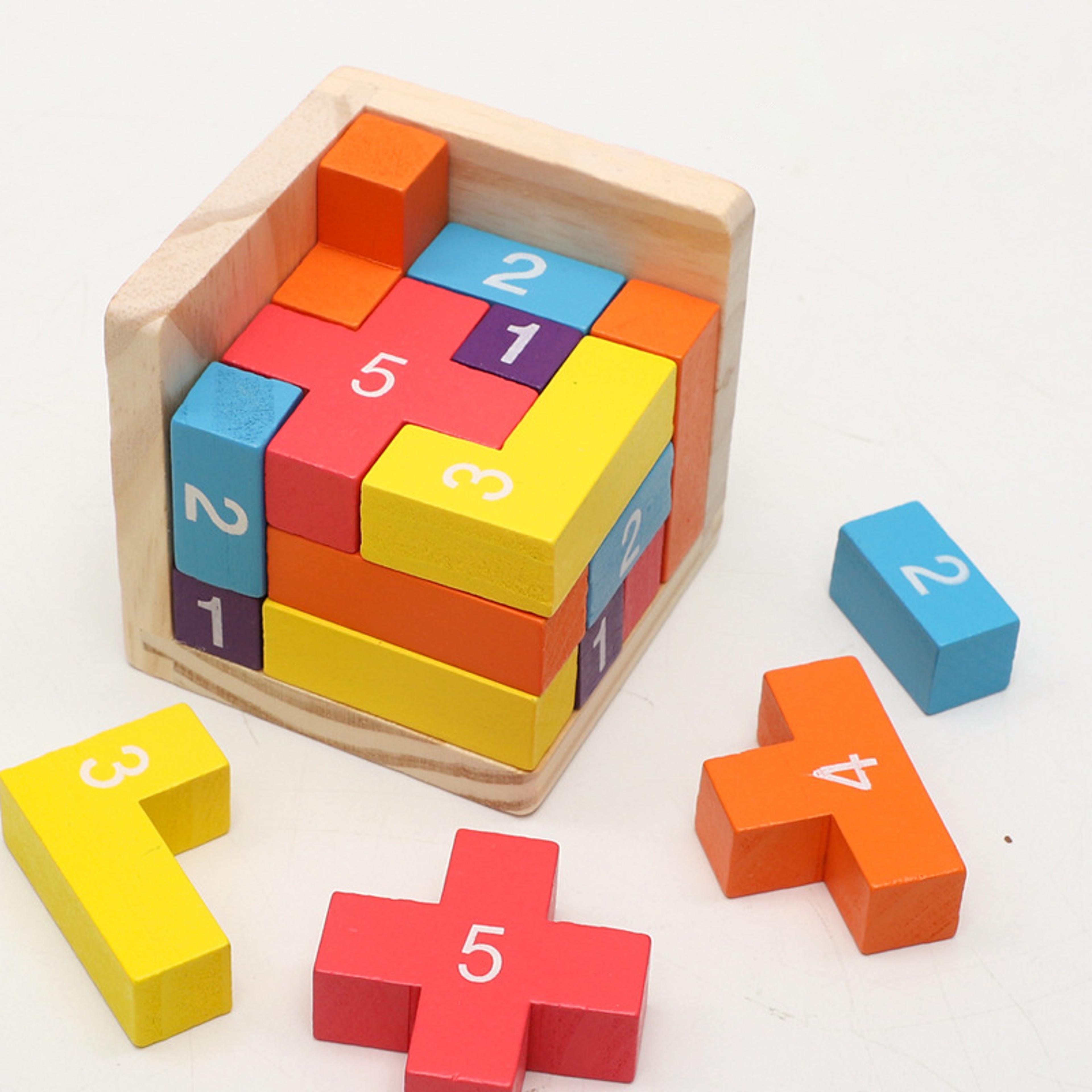colorful wooden puzzle cube brain teaser toy for kids and adults