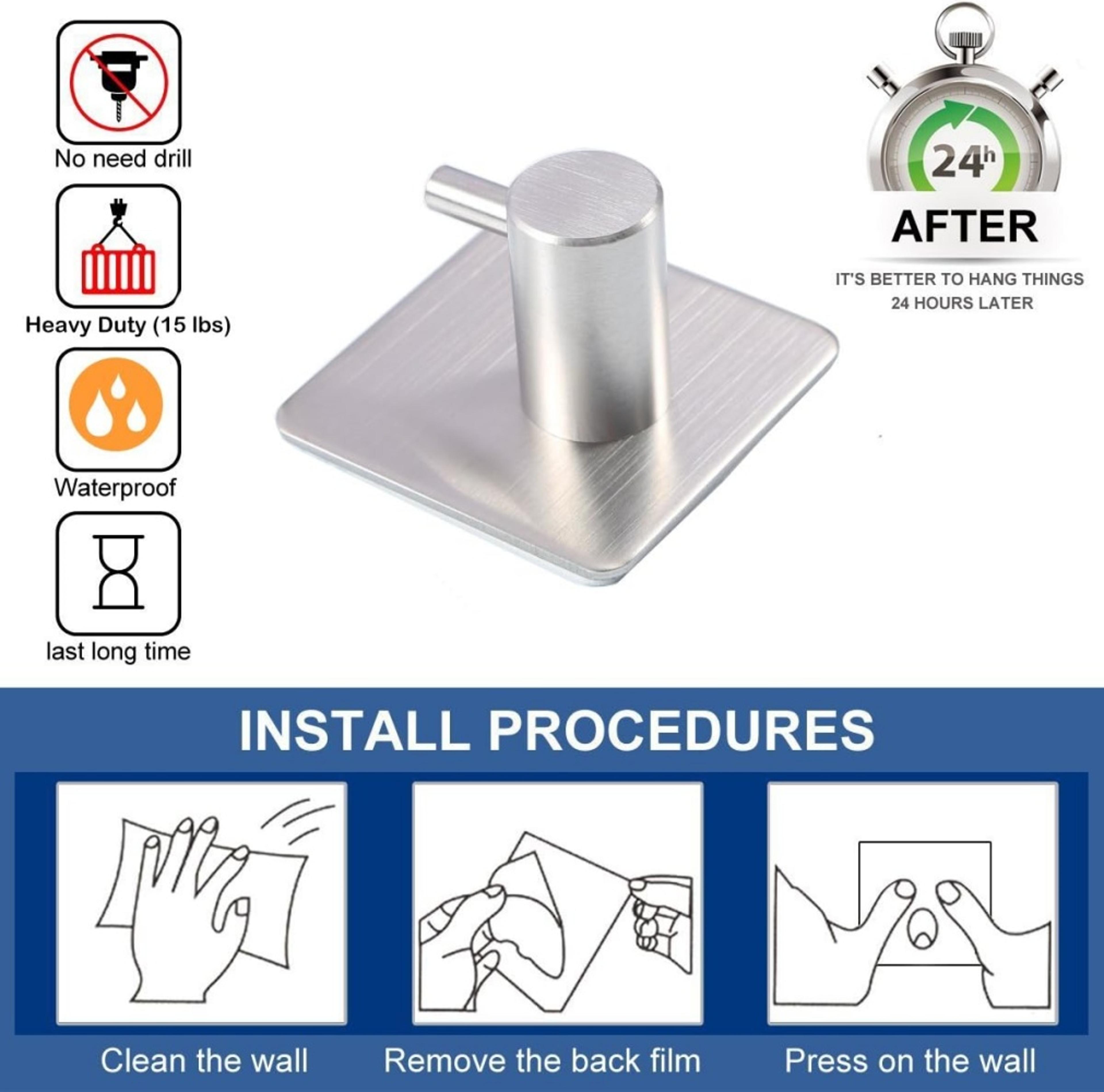 Heavy Duty Self Adhesive Towel Rack Waterproof Wall Hook No Drilling Required 4
