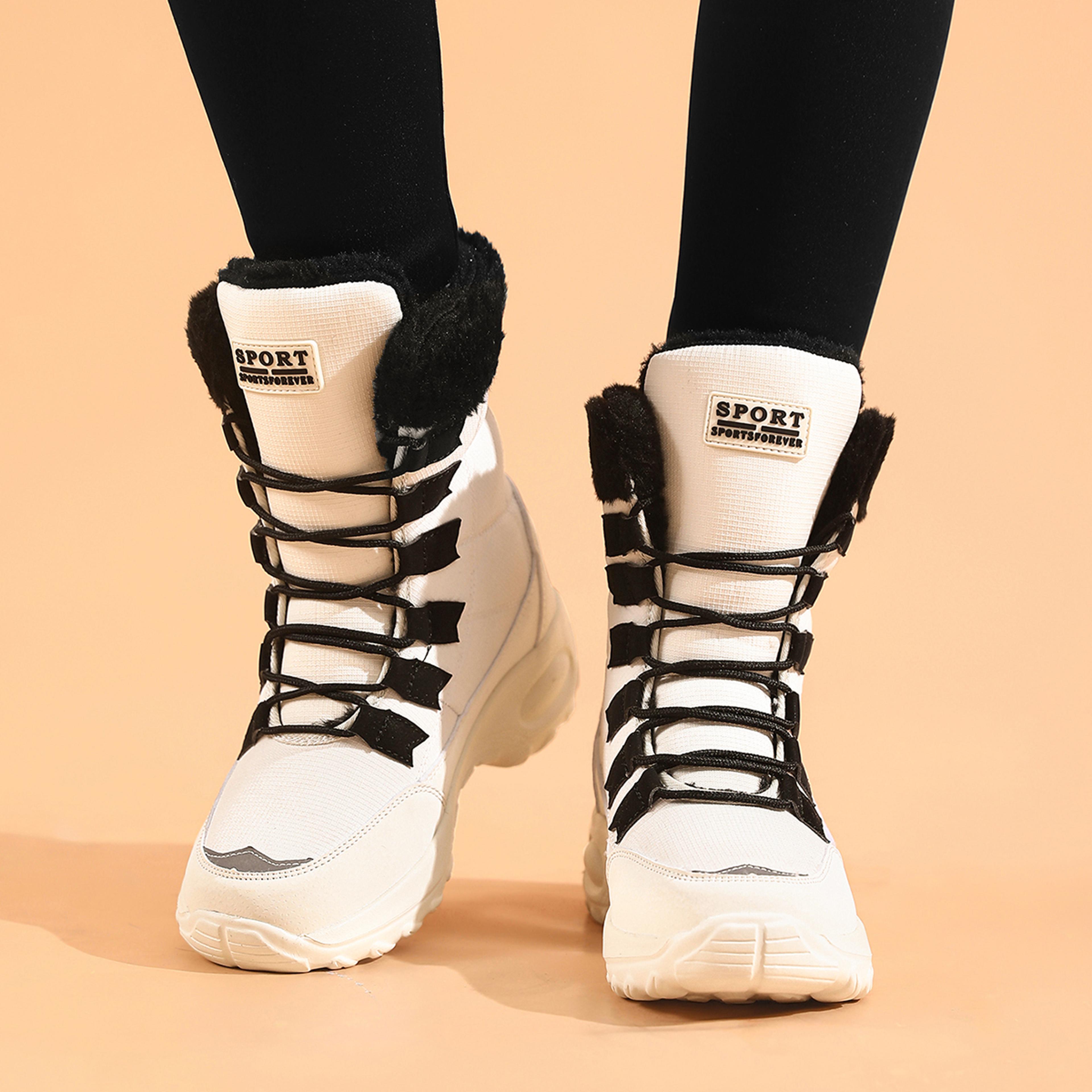 comfortable snow boots for hiking and outdoors, women winter waterproof mid-calf boots