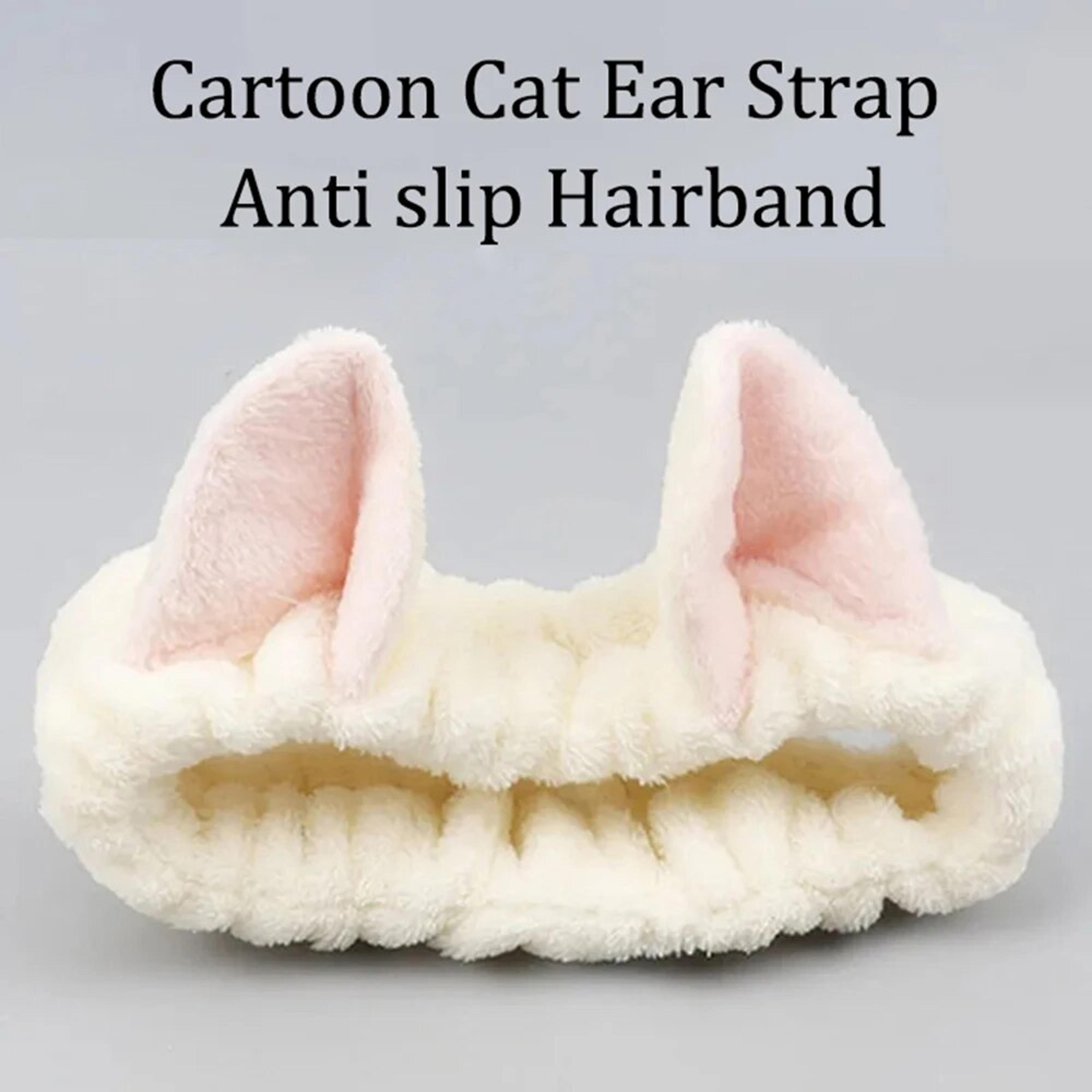 Soft Coral Plush Hairband With Cute Cat Bow Perfect Makeup And Face Wash Headband 2