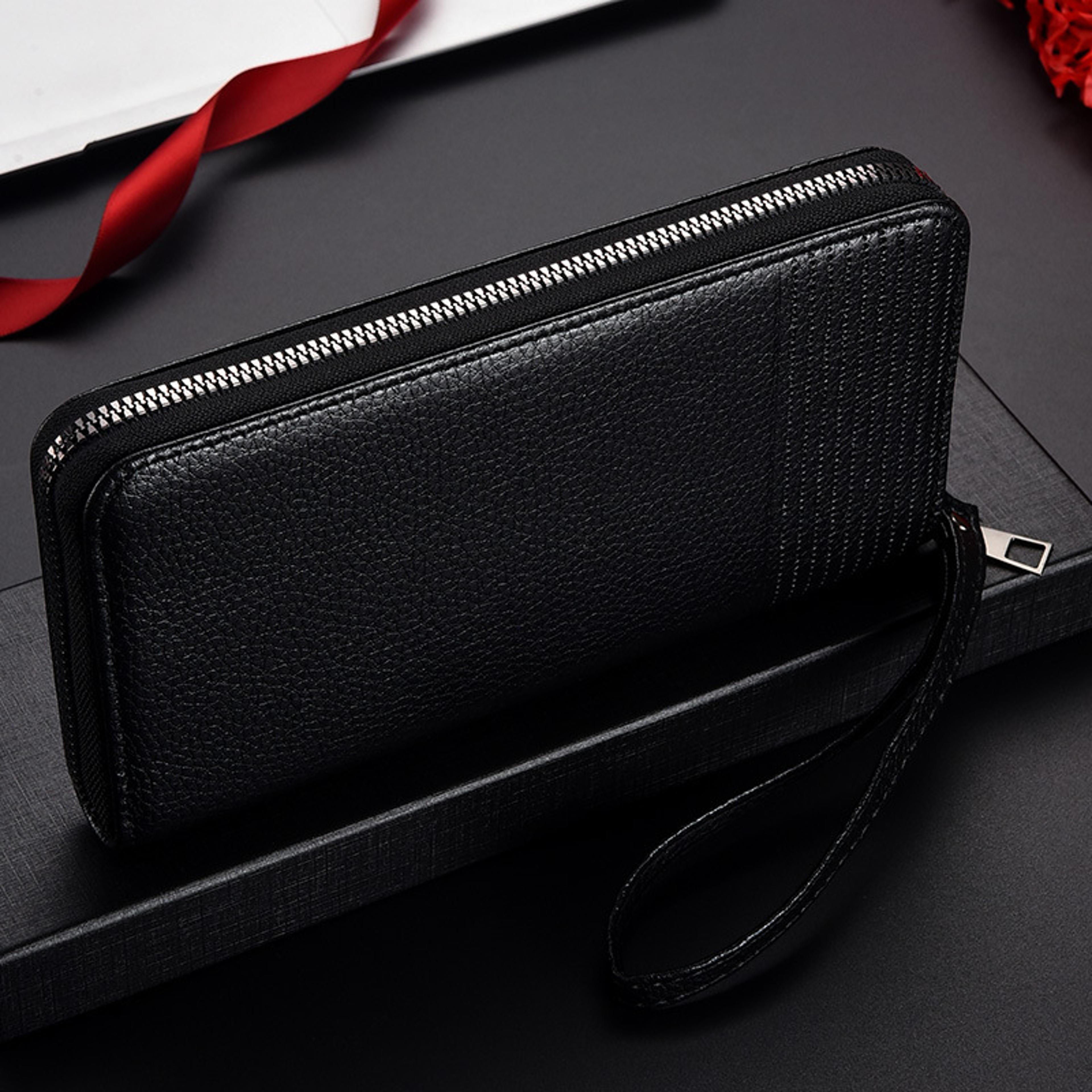 Premium RFID Blocking Leather Long Wallet For Men Zipper Clutch Organizer With Credit Card  ID Hold 0