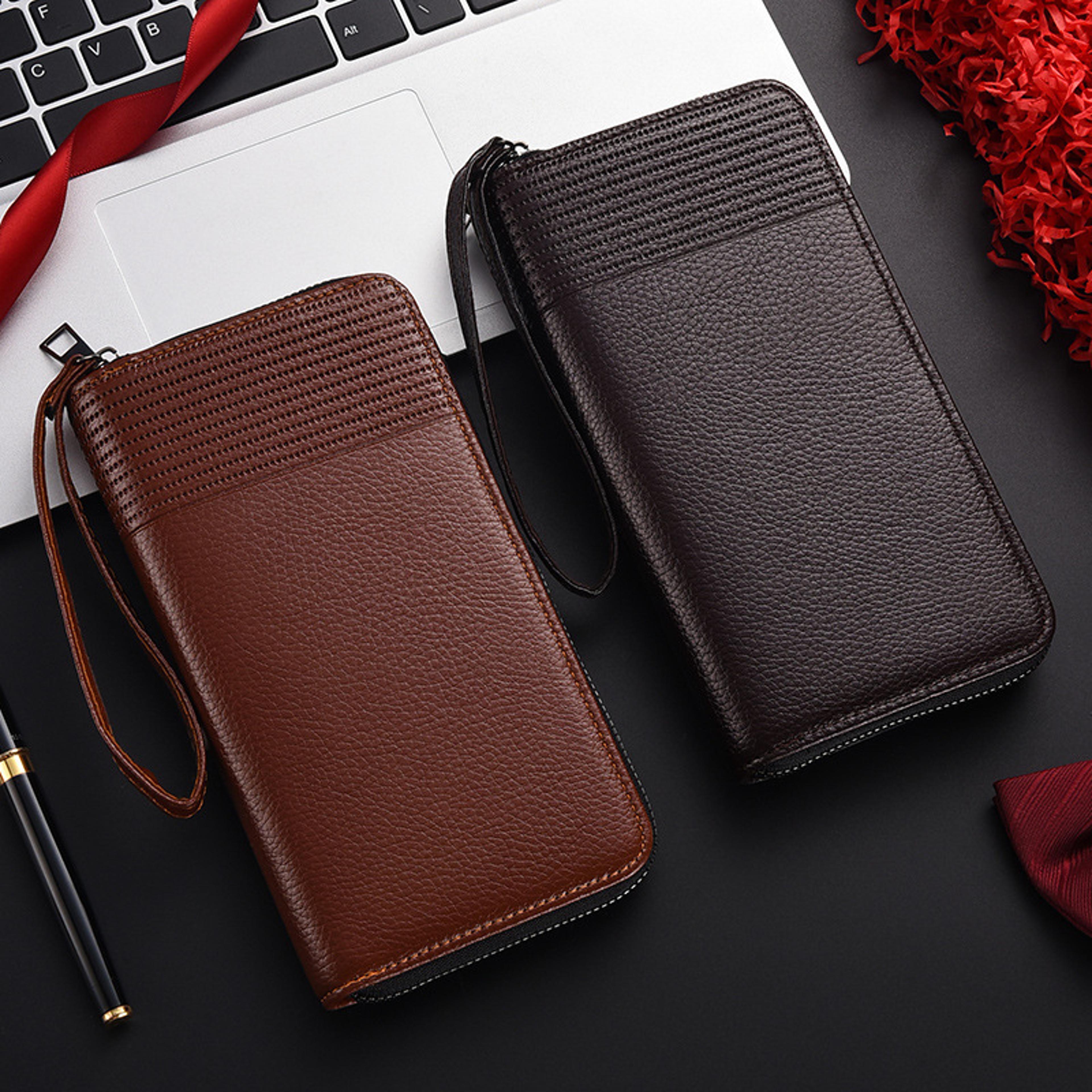 Premium RFID Blocking Leather Long Wallet For Men Zipper Clutch Organizer With Credit Card  ID Hold 1