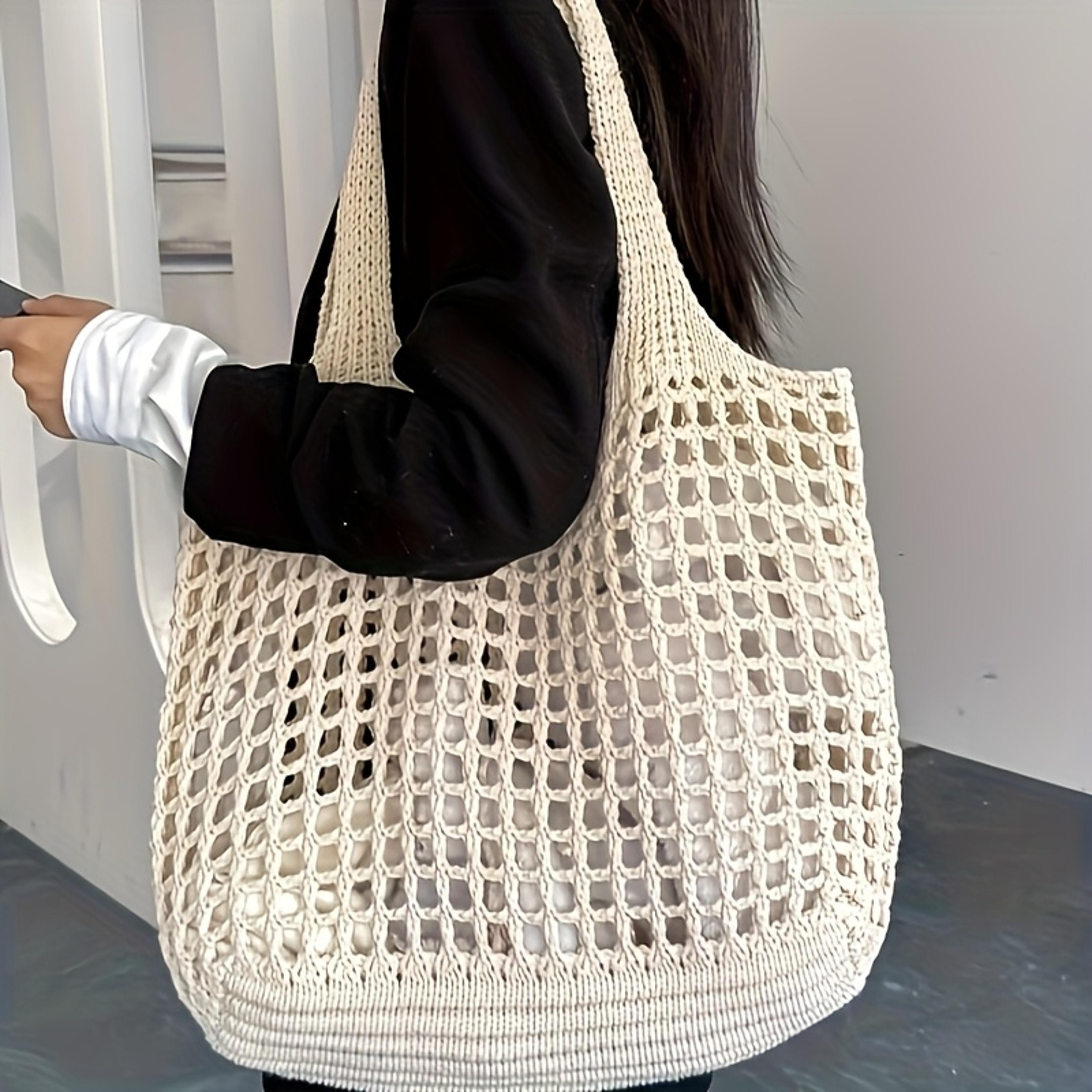 large crochet tote bag for women hollow woven shopping bag with comfortable shoulder strap for travel & everyday use