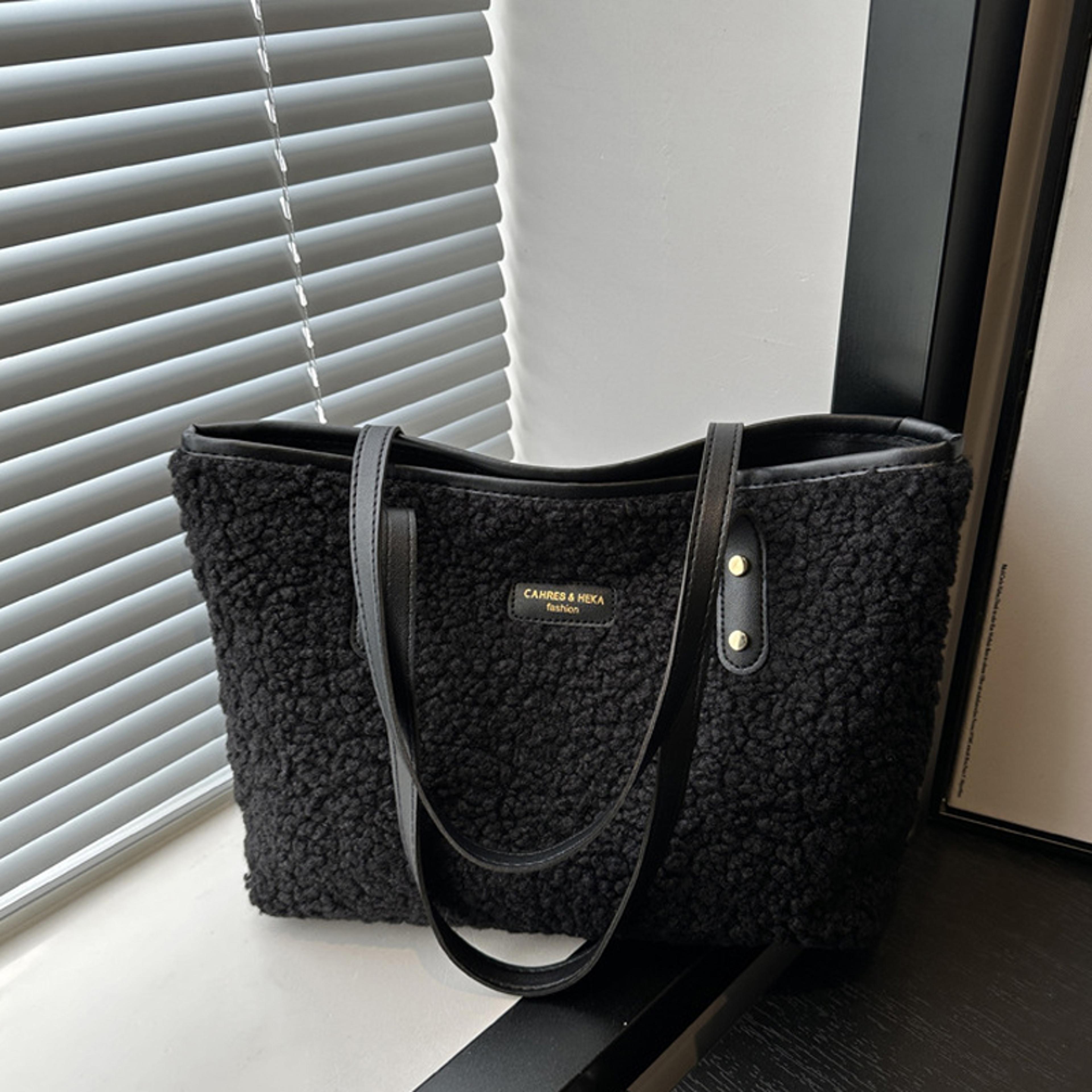 Soft Handbag Large Capacity Fall Winter Shoulder Bag For Women Stylish Lamb Wool Tote With Zipper C 6