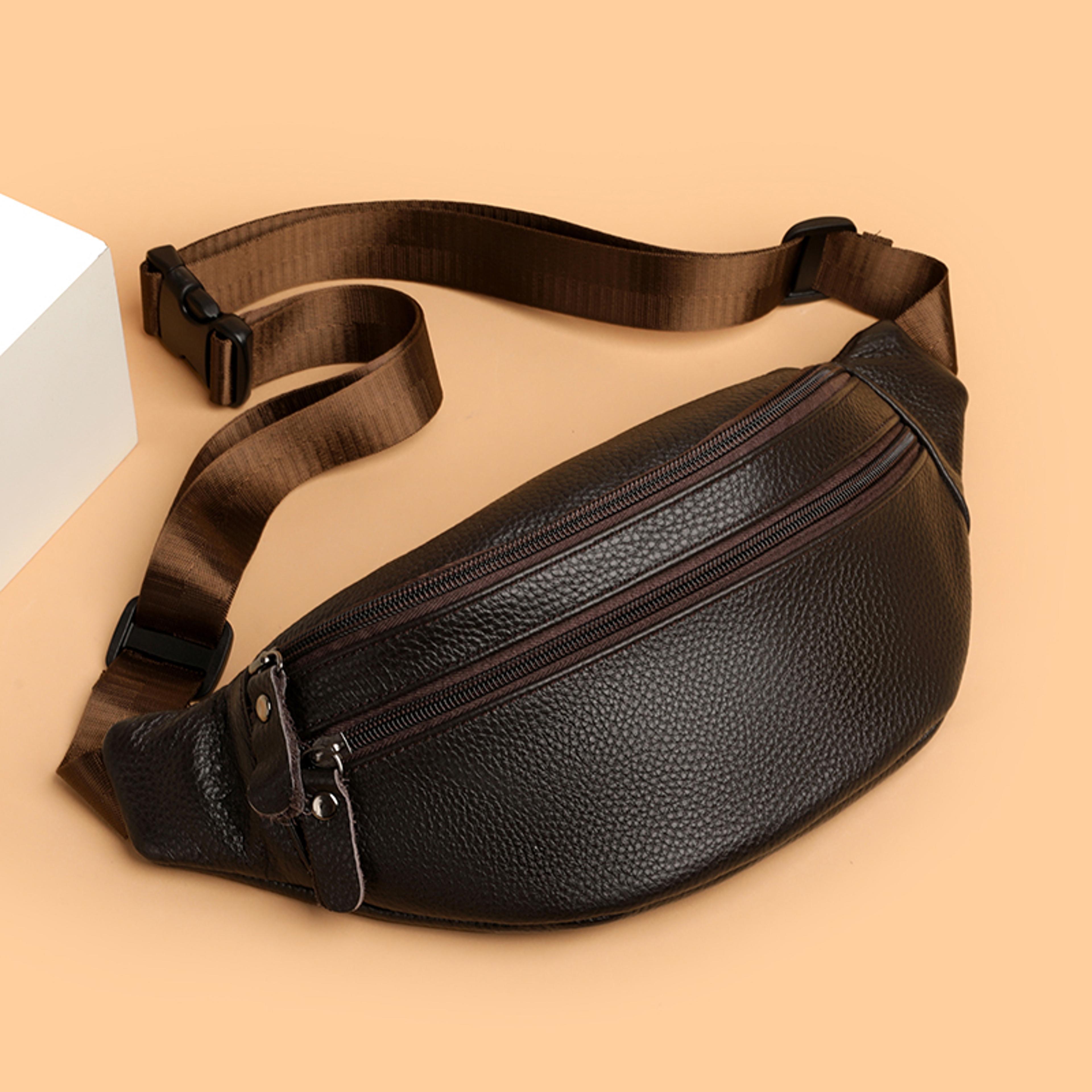 Minimalist Genuine Leather Waist Bag For Men  Women Vintage Crossbody Chest Pack 1
