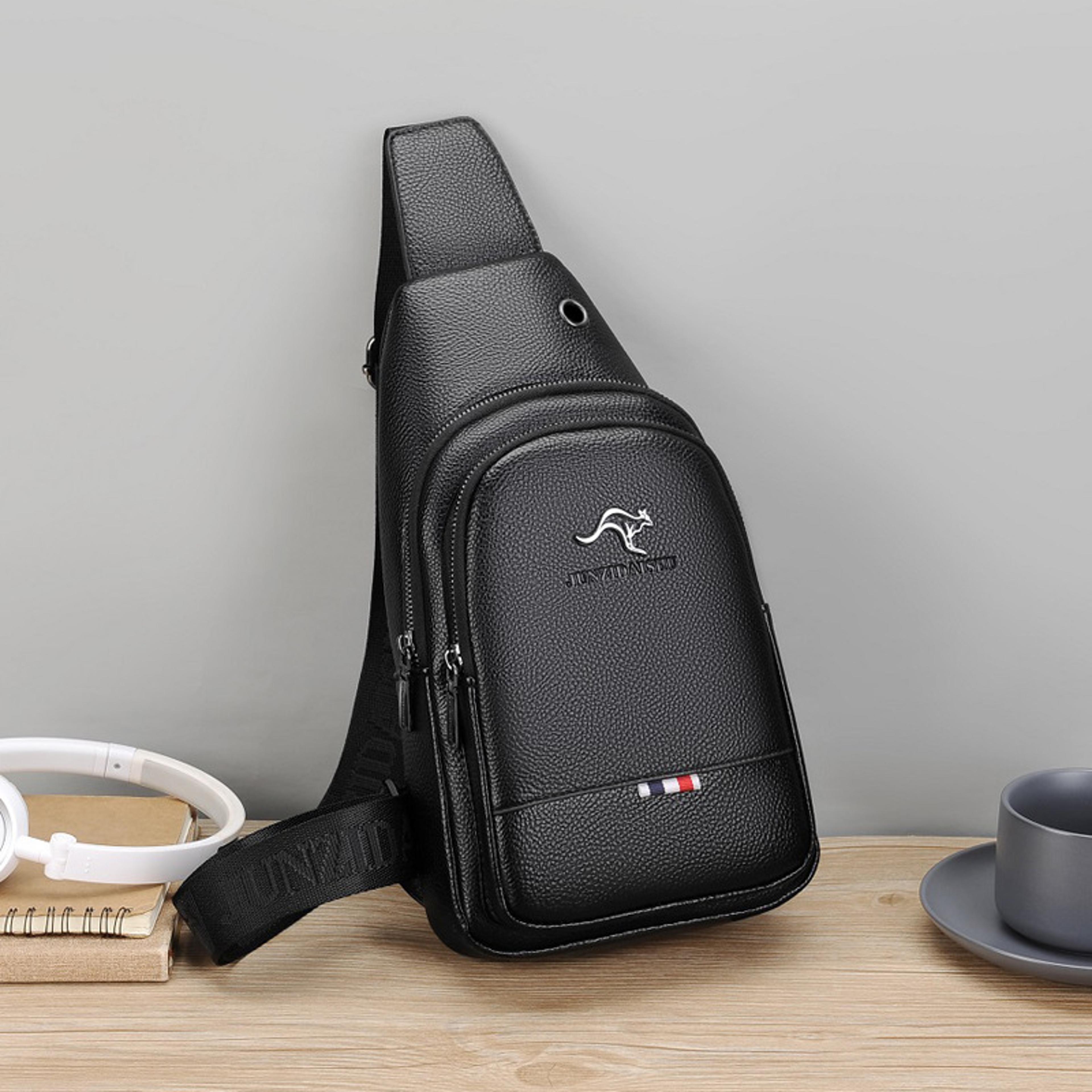 Luxury Leather Crossbody Sling Bag For Men Travel Chest Pack Messenger Bag In Black  Brown 1