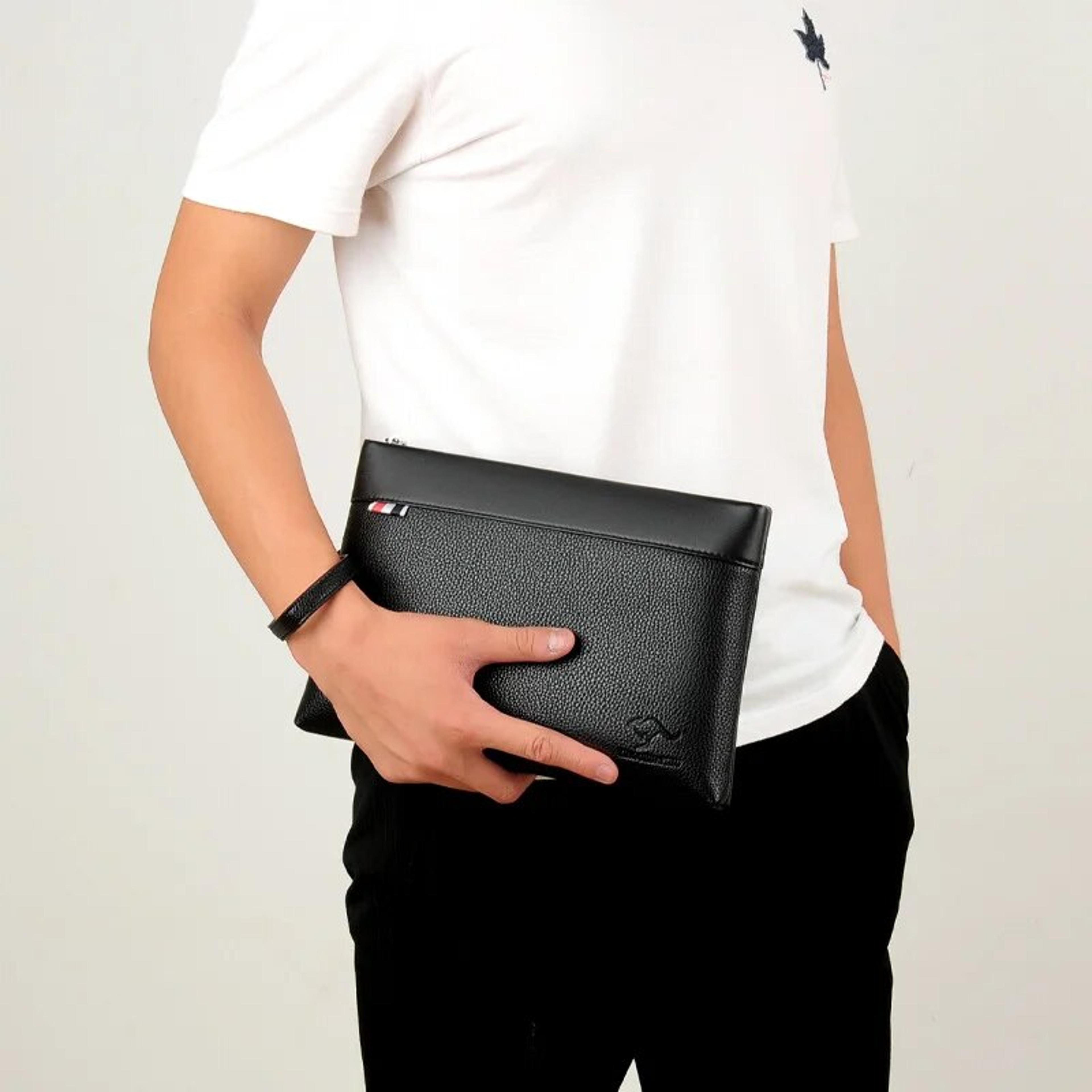 luxury leather clutch bag for men large capacity pouch for phones & essentials