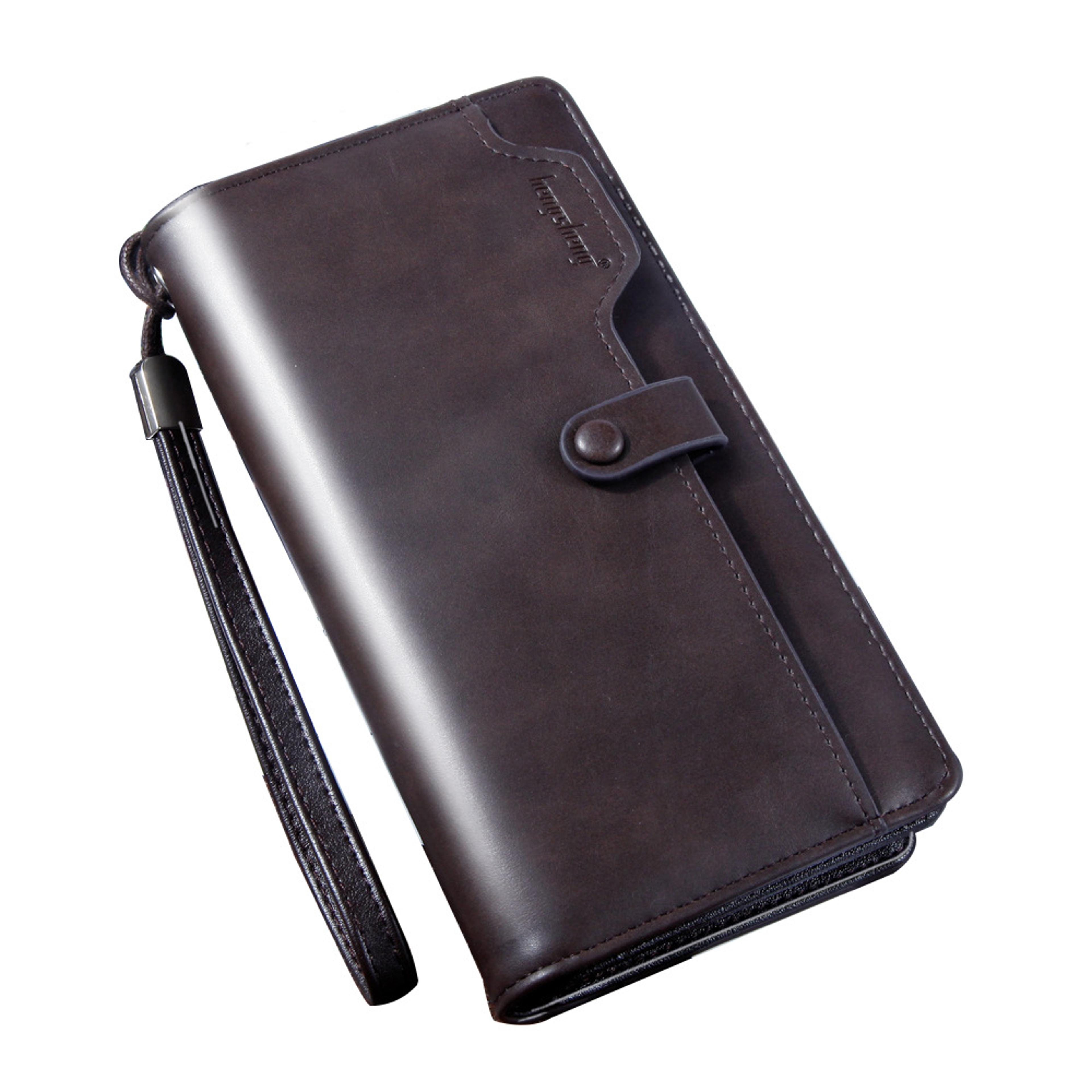 Premium PU Leather Wallet For Men Large Capacity Mobile Phone  Card Holder Zipper Closure 4