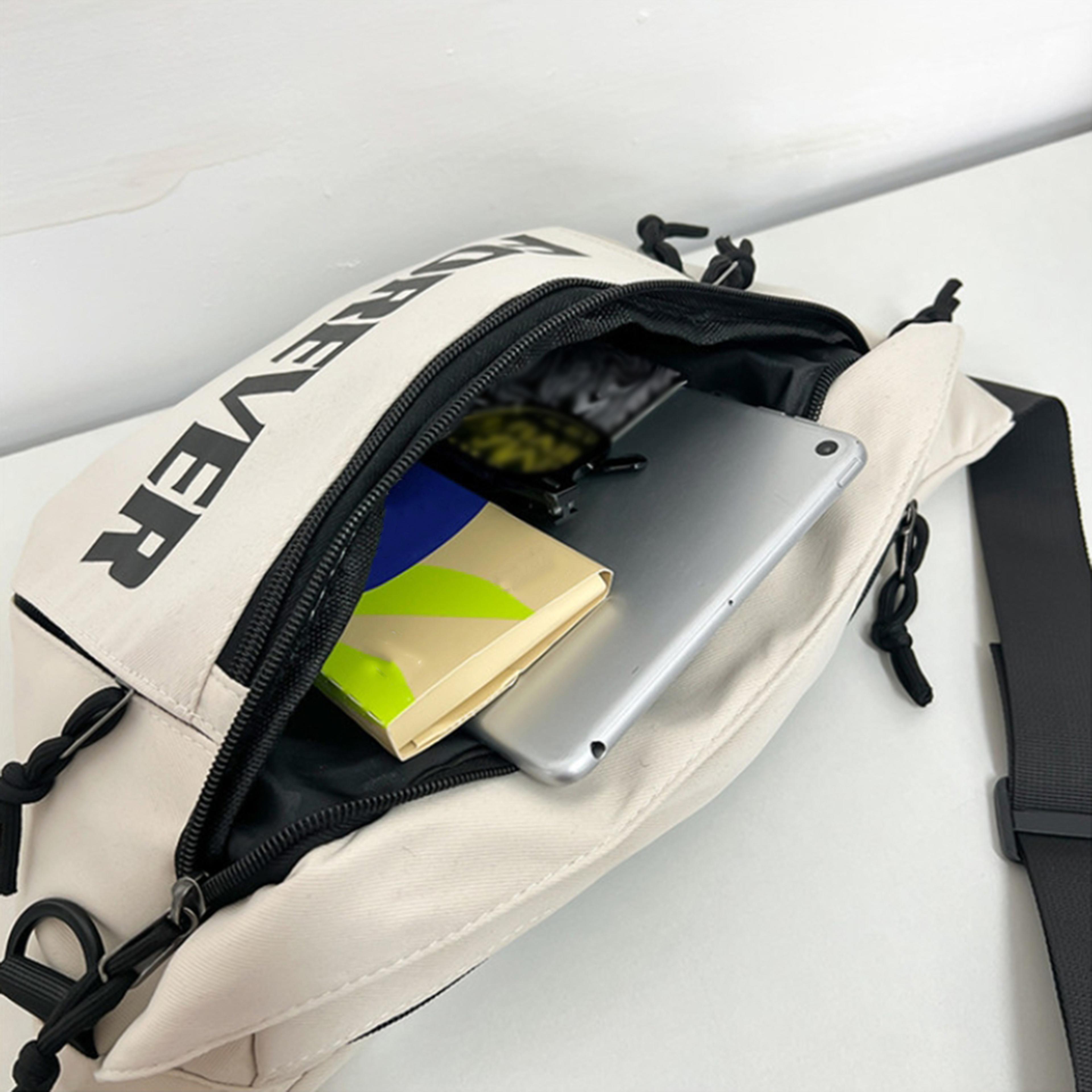 Beige And White Fashionable Chest Crossbody Bag Stylish Fanny Pack With Letter Design 1