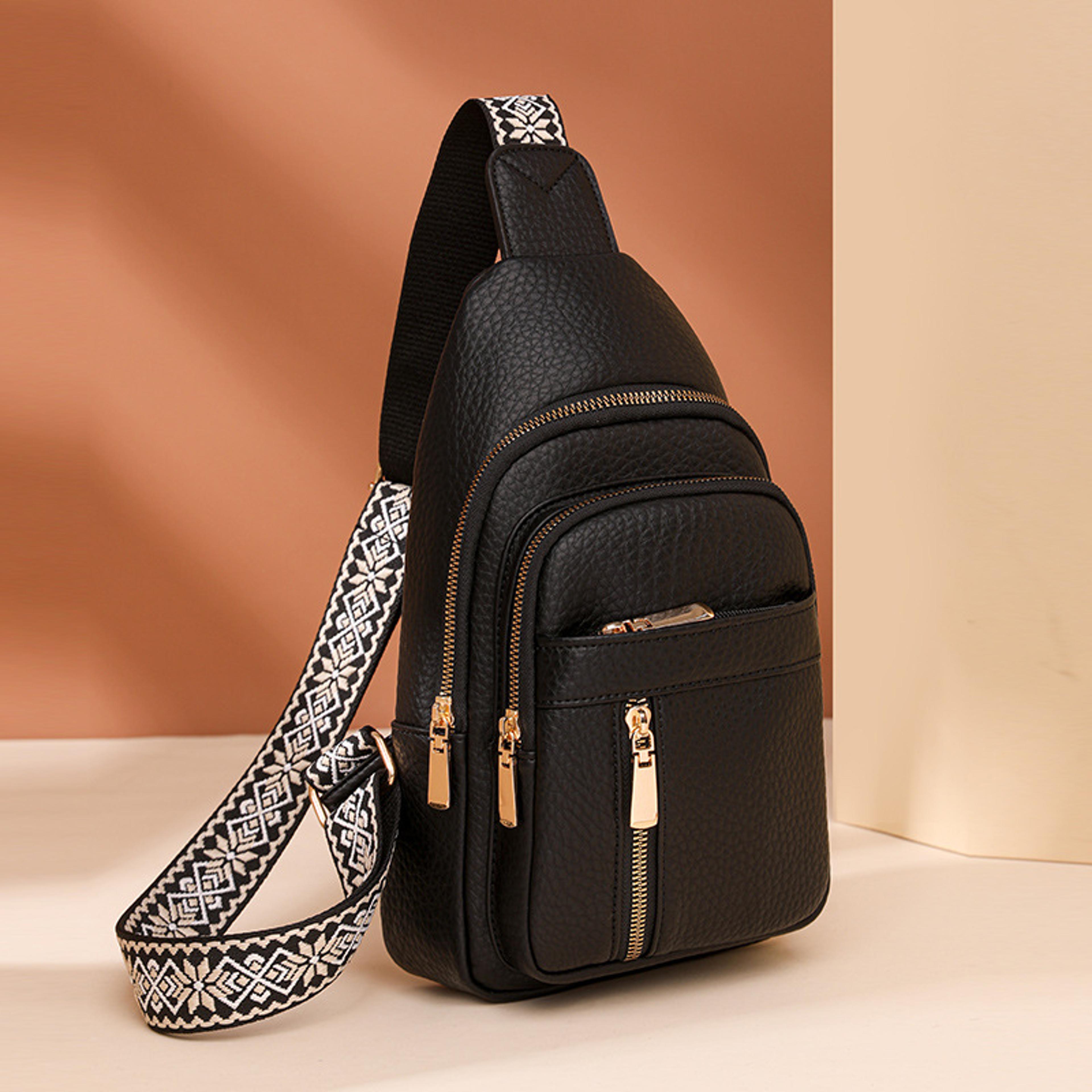 fashionable retro womens bag pu leather crossbody chest bag with zipper