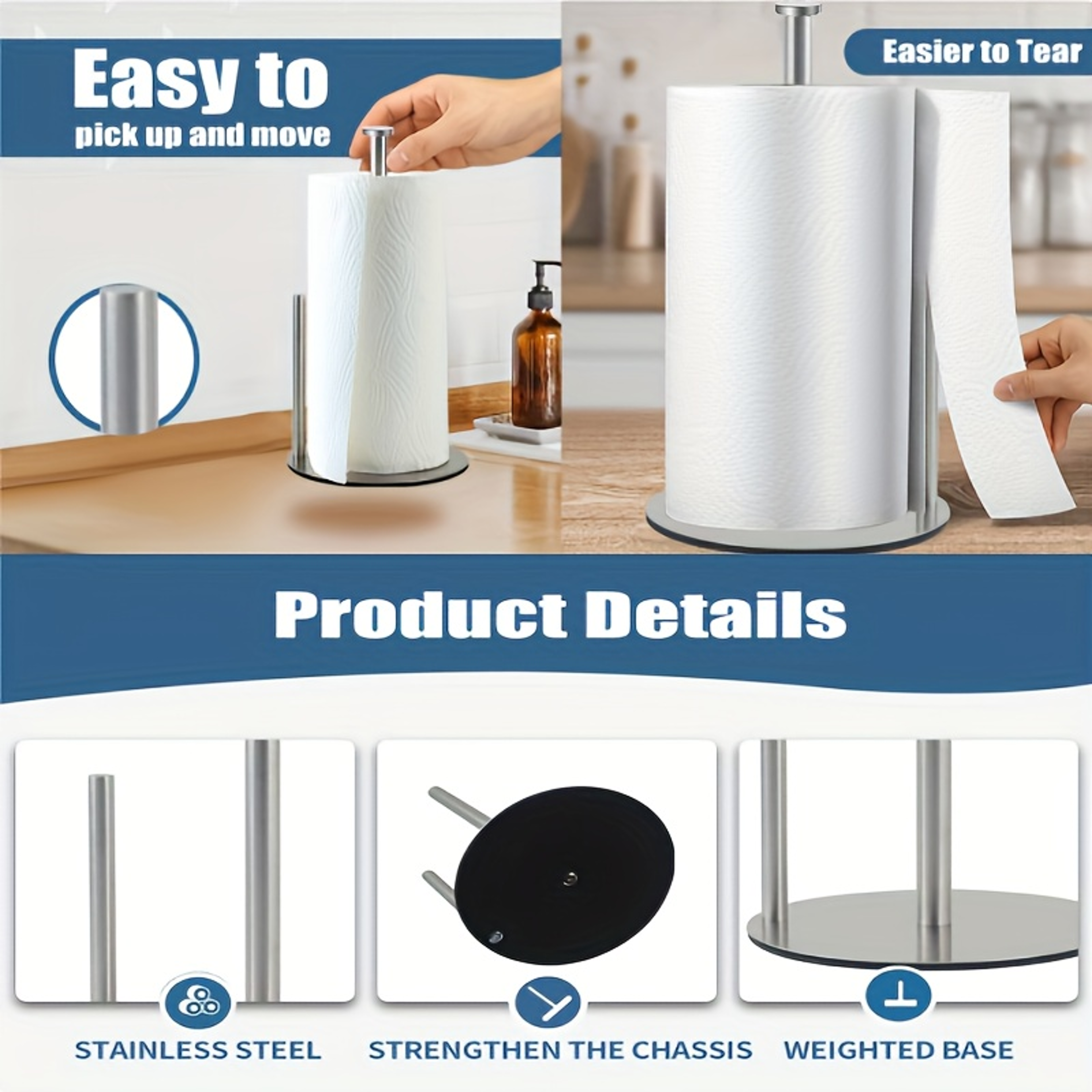 Weighted Paper Towel Holder For Kitchen  Bathroom Steady Countertop Stand 3