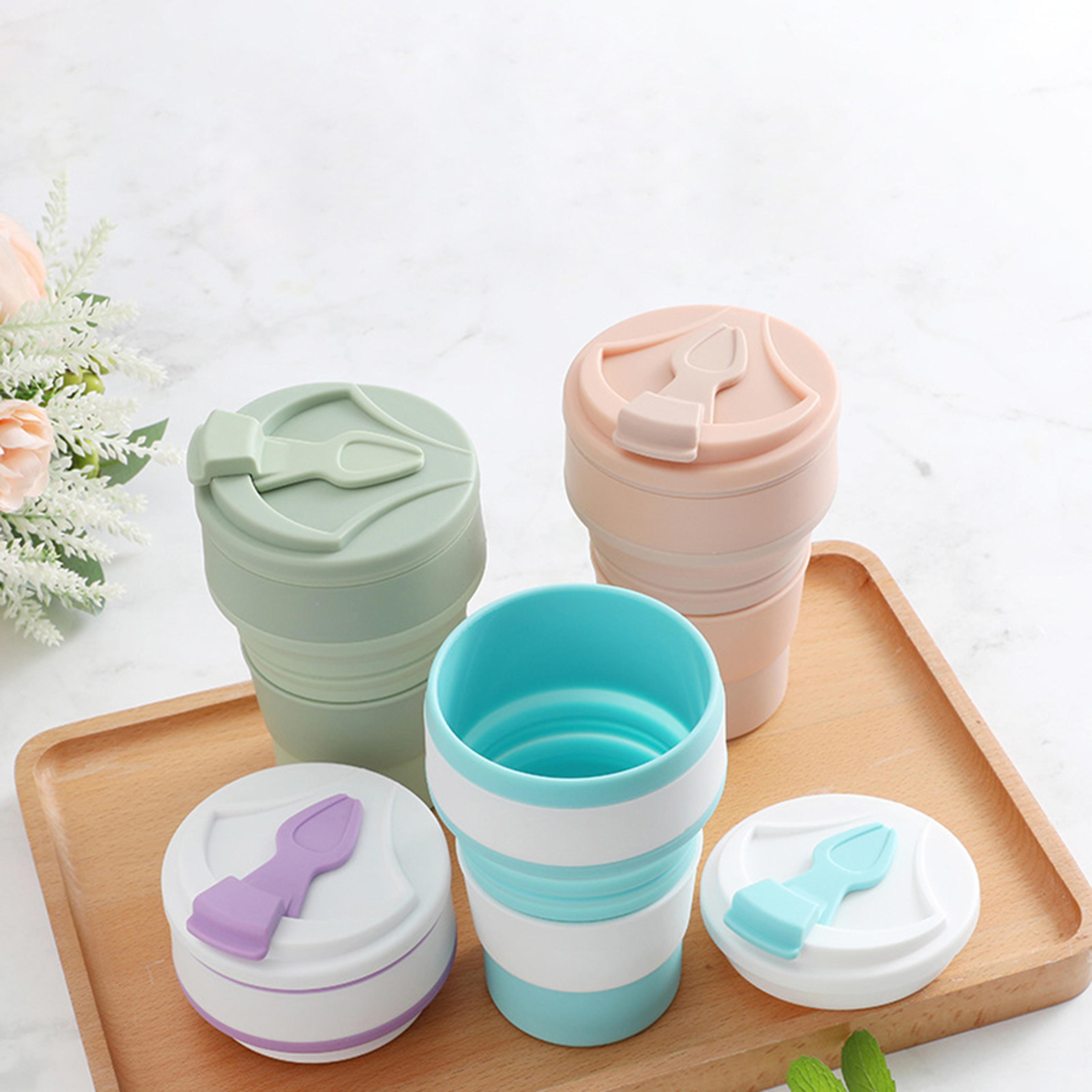 food grade silicone folding cup with lid reusable portable coffee cup for hot drinks perfect for travel and camping
