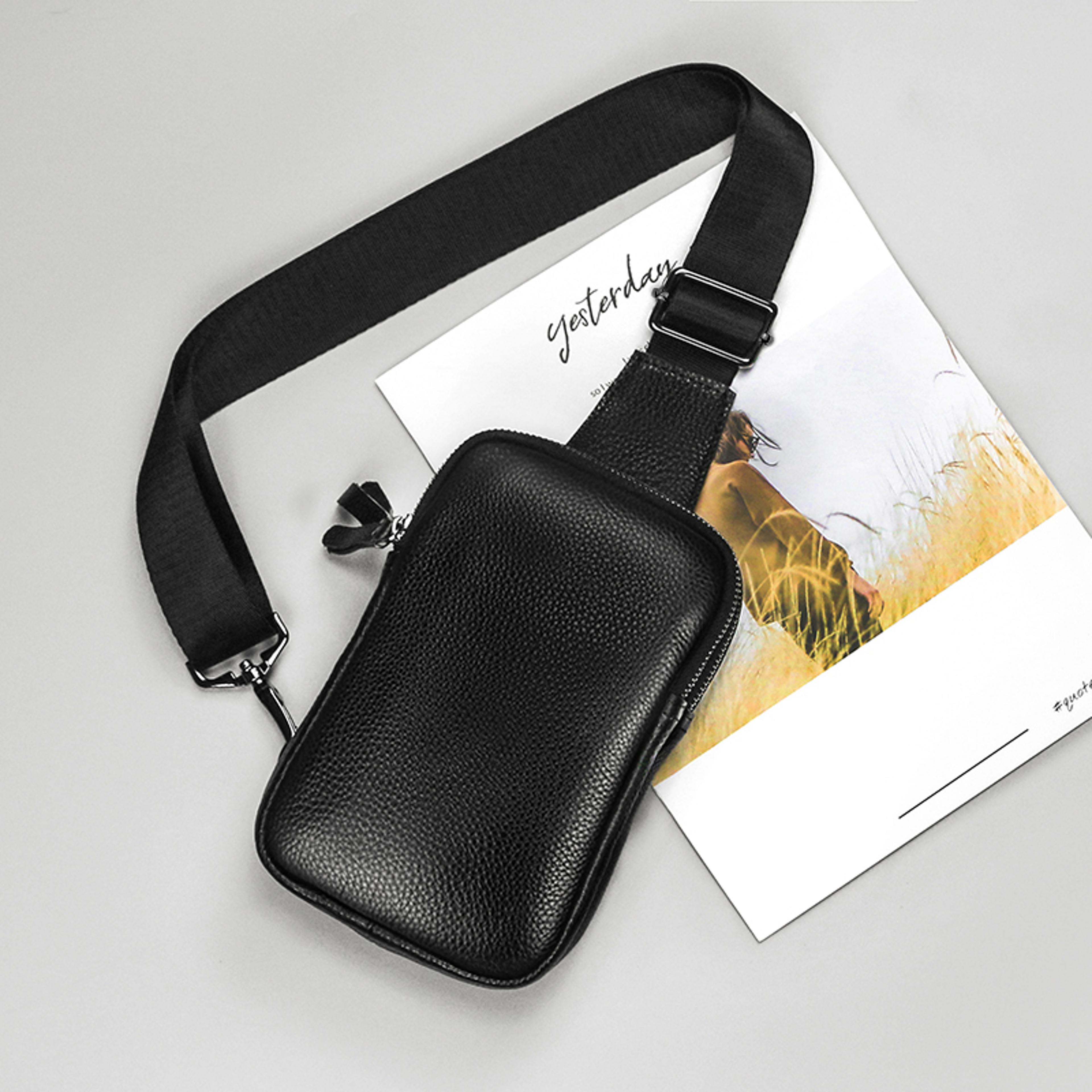 mens leather crossbody sling bag for hiking travel and outdoor sports