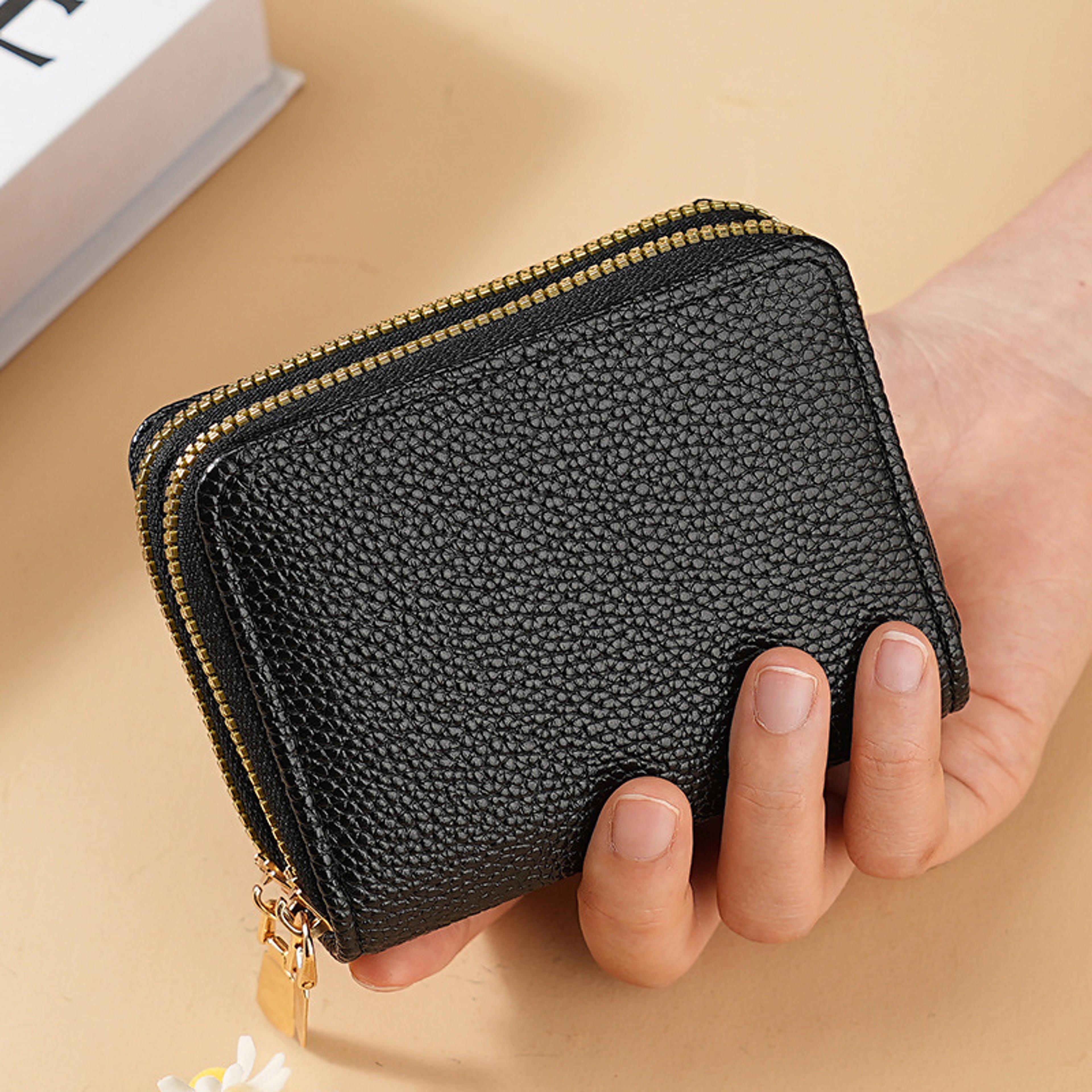 Compact Womens Card Holder Wallet Double Zipper Multi Function Organizer For Cards  Cash 3