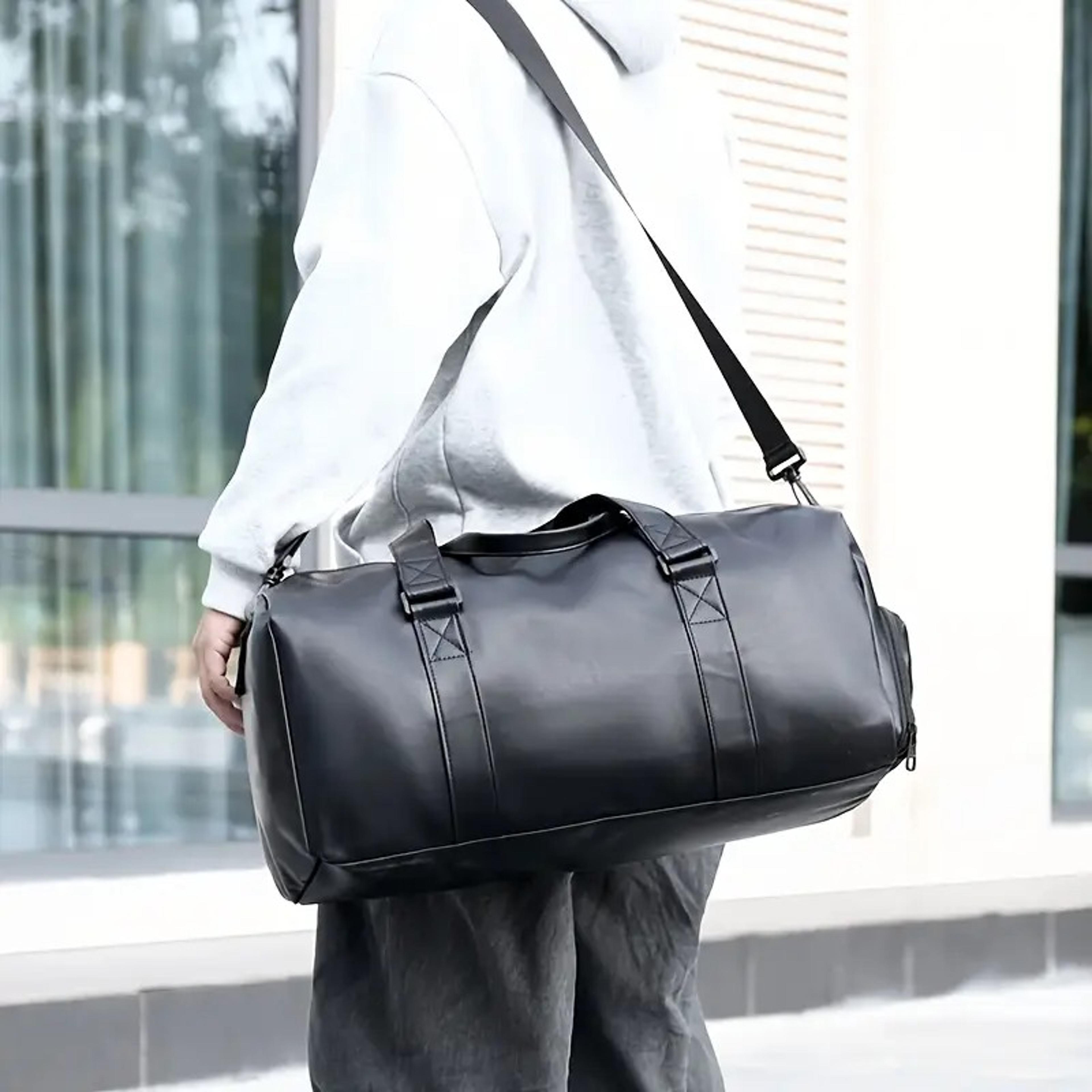 waterproof leather handbag with wet & dry separation perfect for travel & fitness