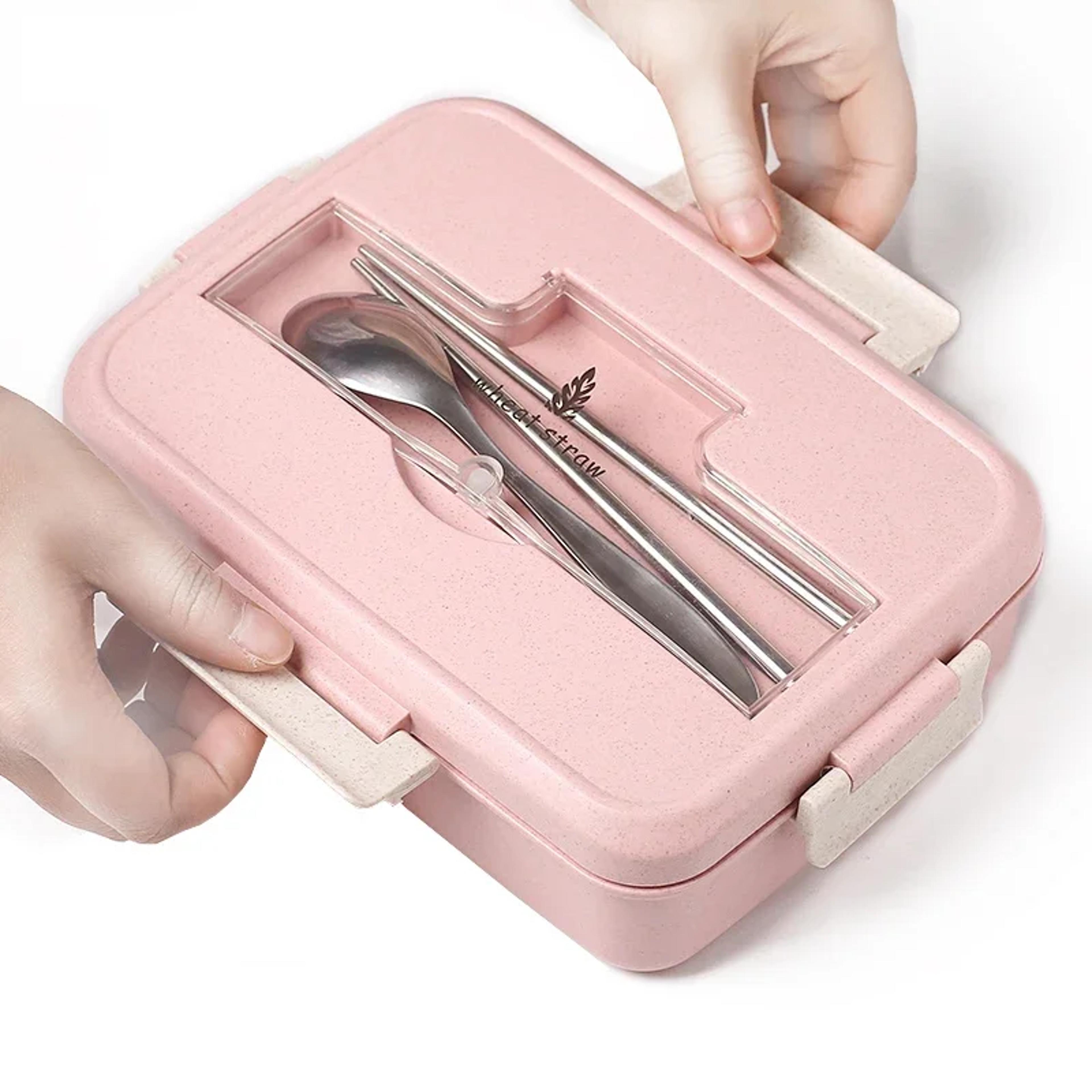 Microwave Lunch Box With Wheat Straw Dinnerware Spoon  Chopsticks Food Storage Container 1