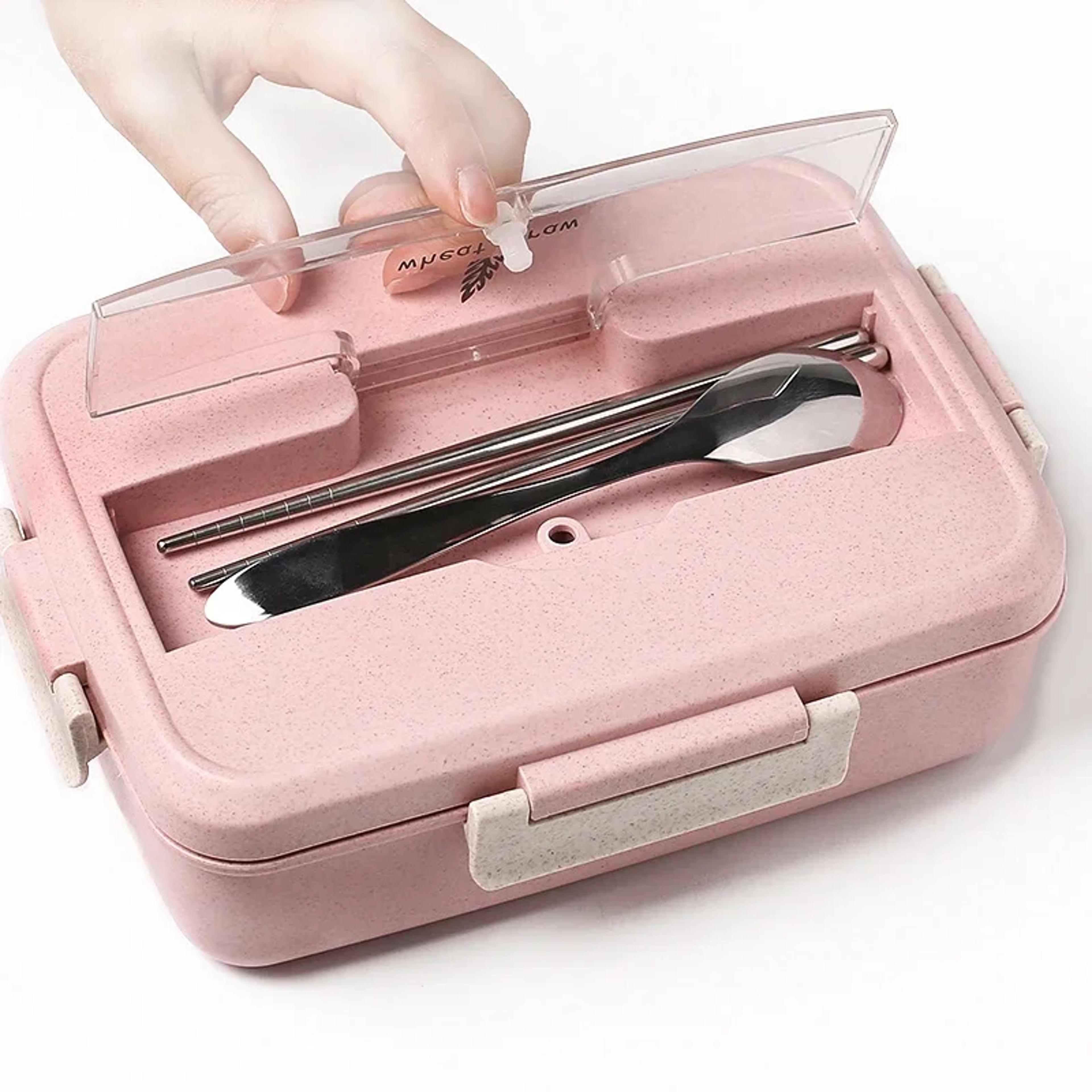 Microwave Lunch Box With Wheat Straw Dinnerware Spoon  Chopsticks Food Storage Container 2