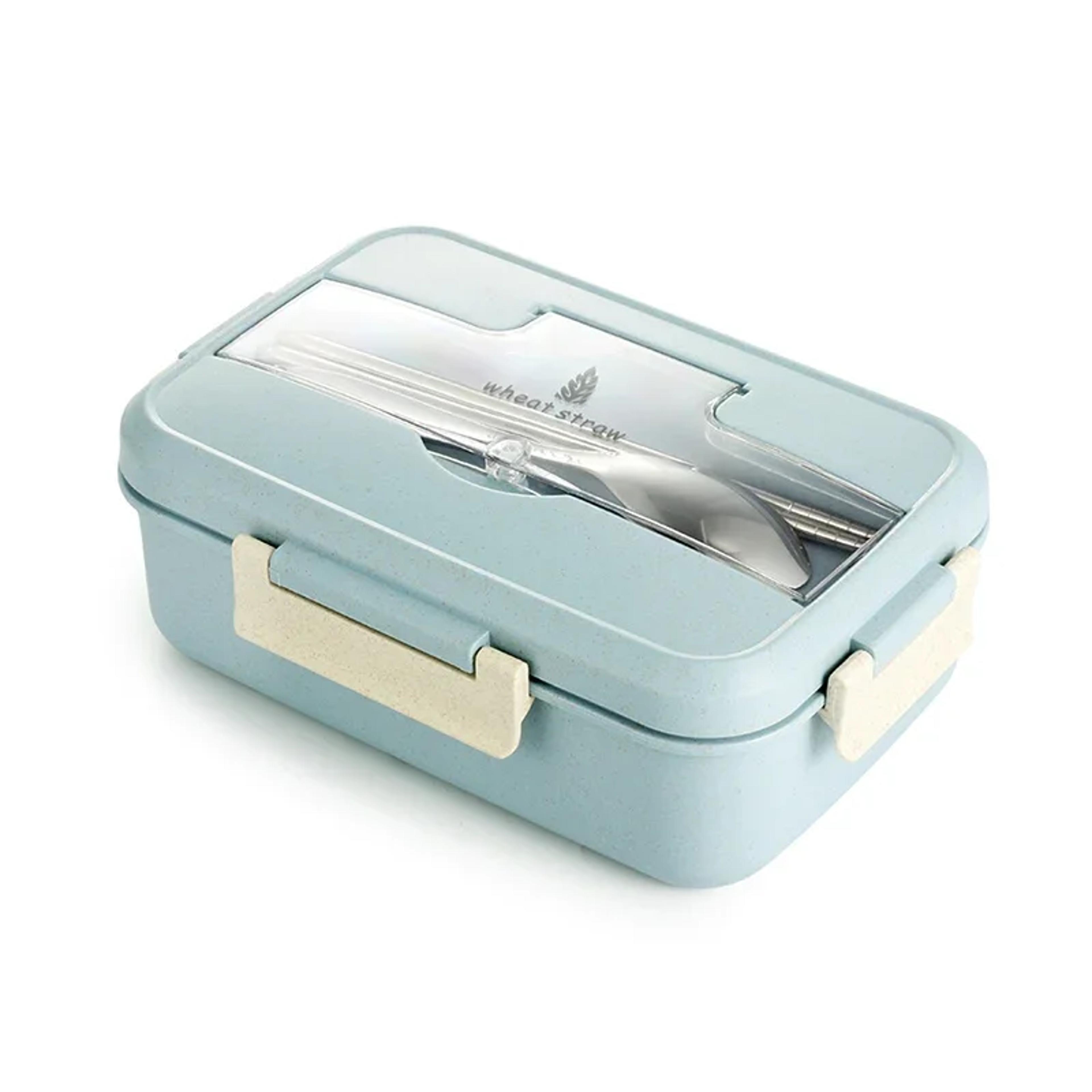 Microwave Lunch Box With Wheat Straw Dinnerware Spoon  Chopsticks Food Storage Container 5