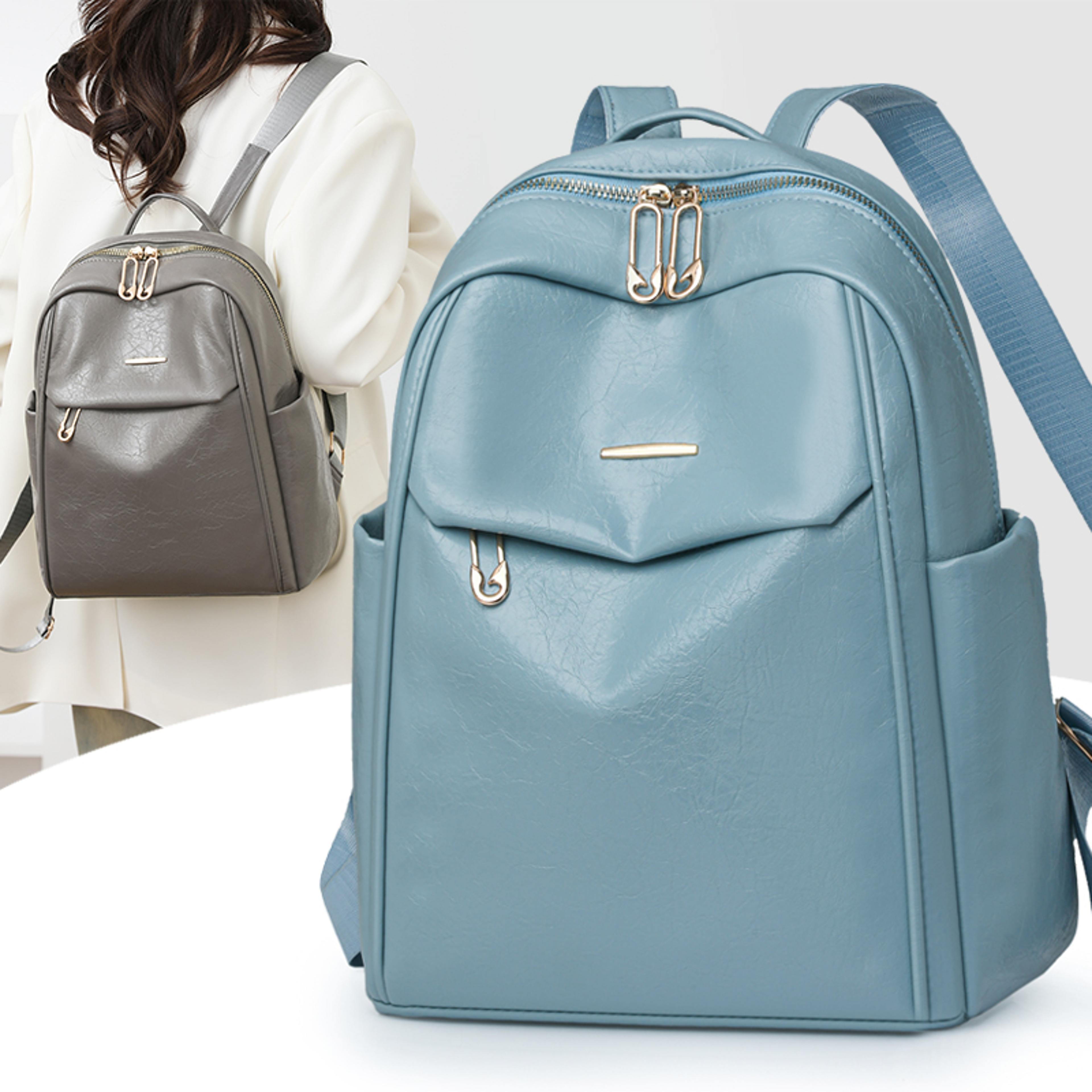 Waterproof PU Leather Backpack Purse For Women Large Capacity Casual School Travel Bag 0