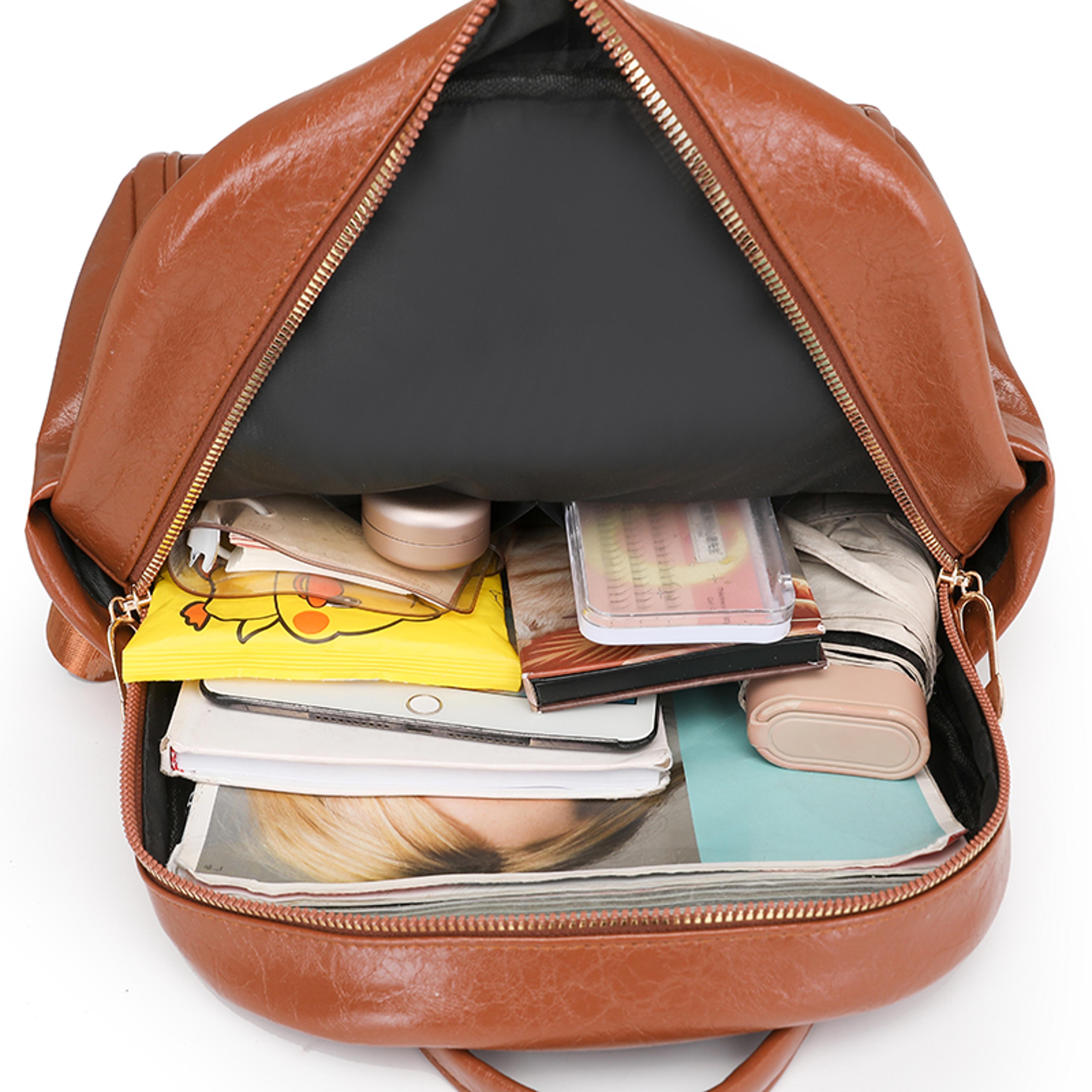 Waterproof PU Leather Backpack Purse For Women Large Capacity Casual School Travel Bag 3
