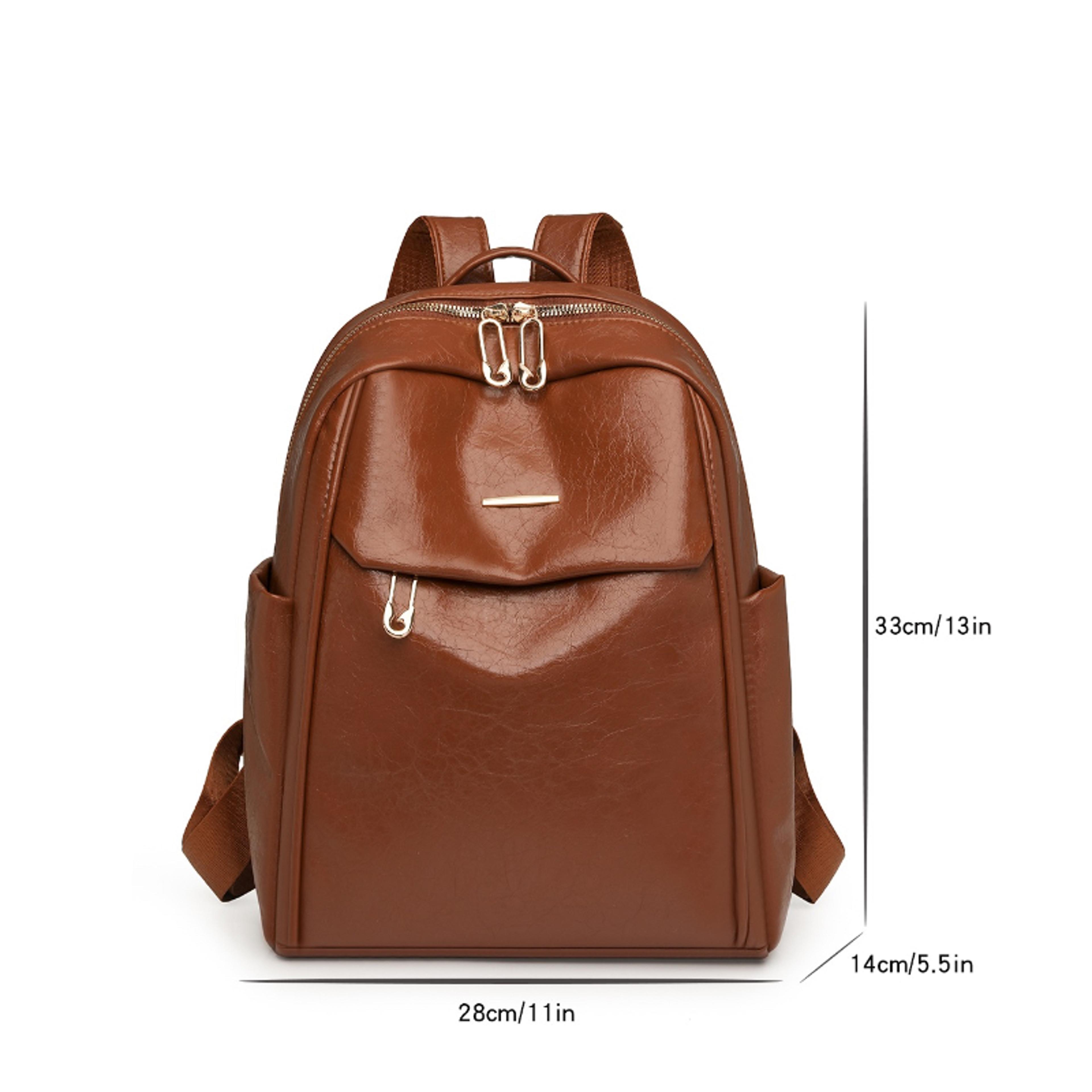 Waterproof PU Leather Backpack Purse For Women Large Capacity Casual School Travel Bag 4