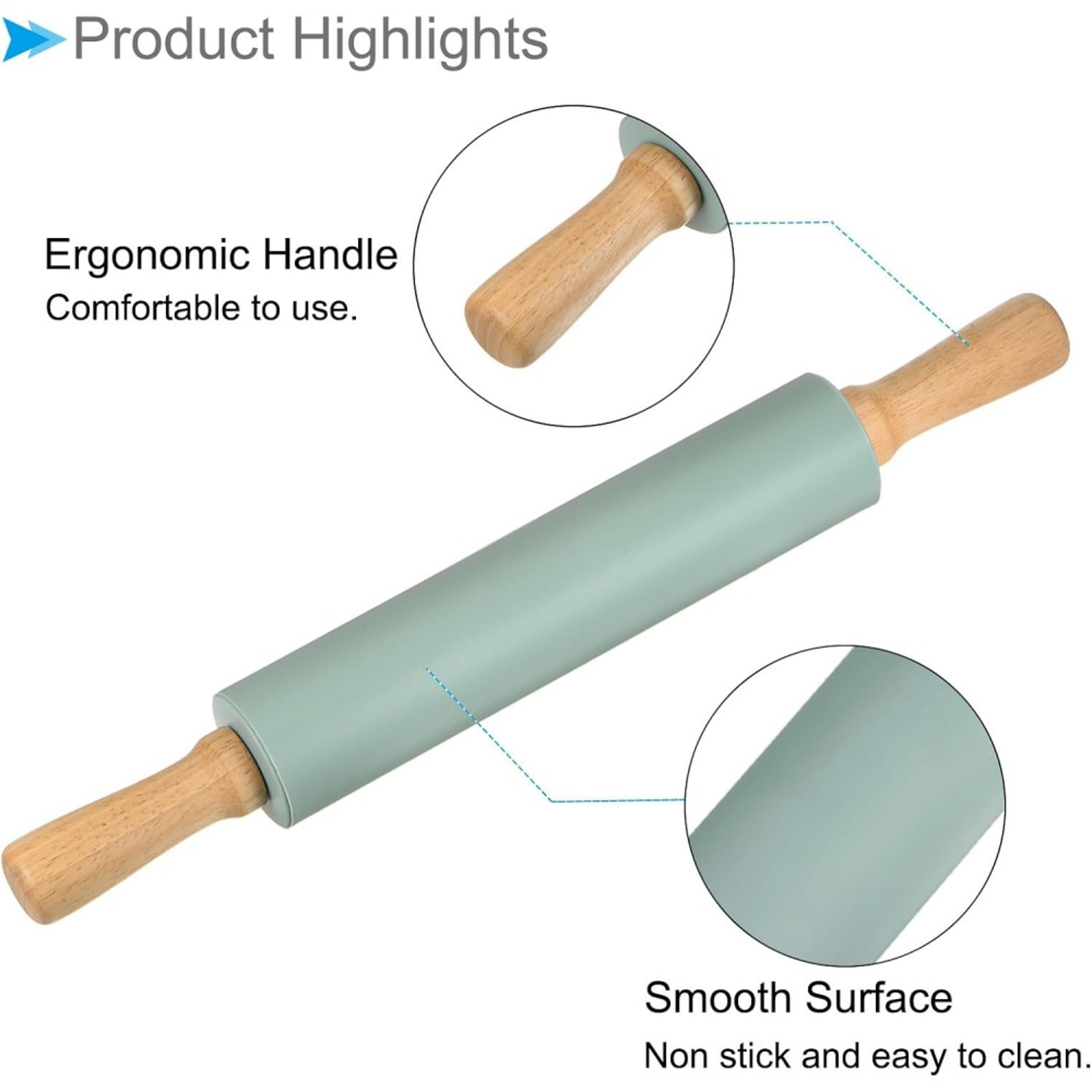 Non Stick Silicone Rolling Pin With Wooden Handle For Easy Baking  Rolling Dough 4
