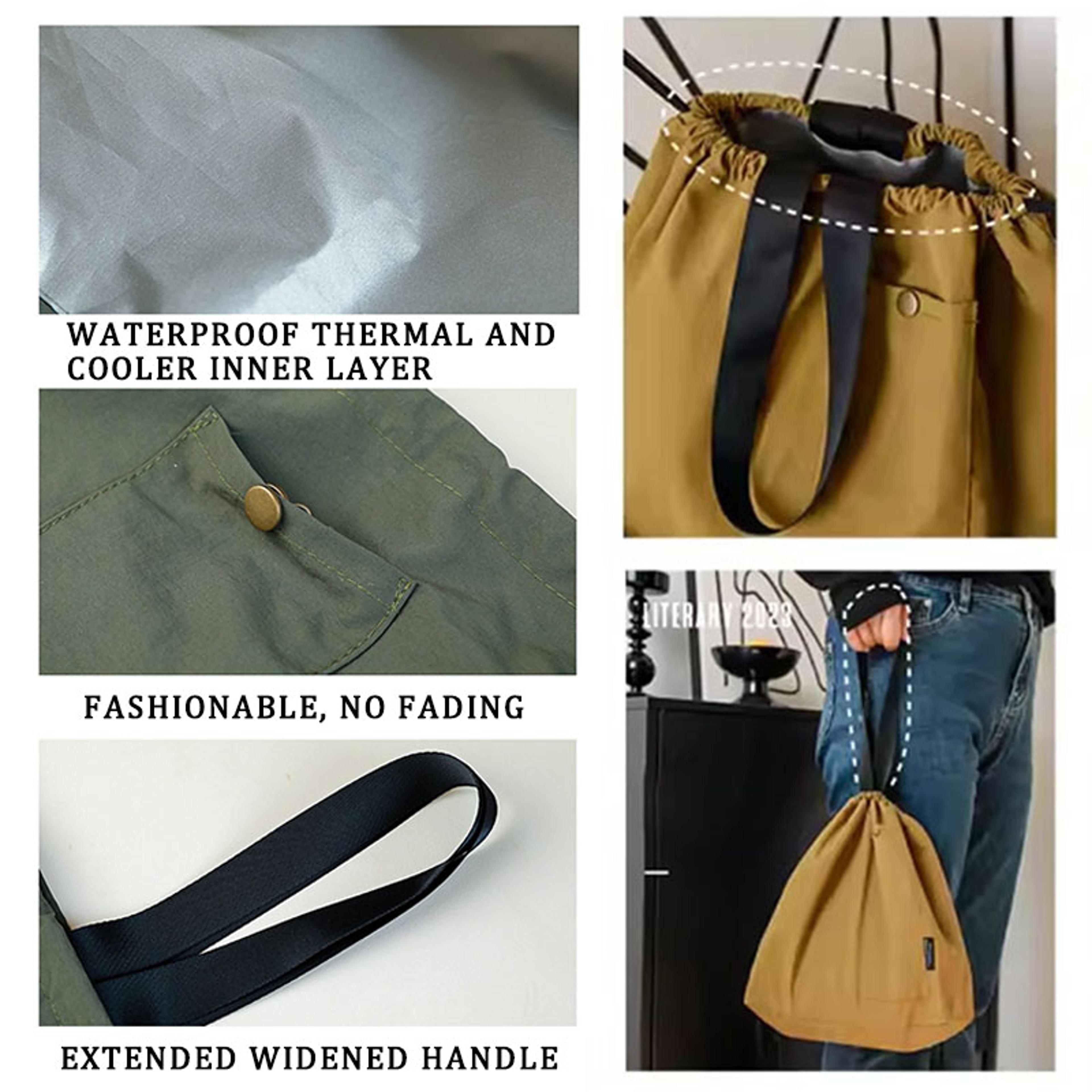 Waterproof Bento Box Bag With Thermal Storage  Drawstring Closure Picnic Cooler Tote 4