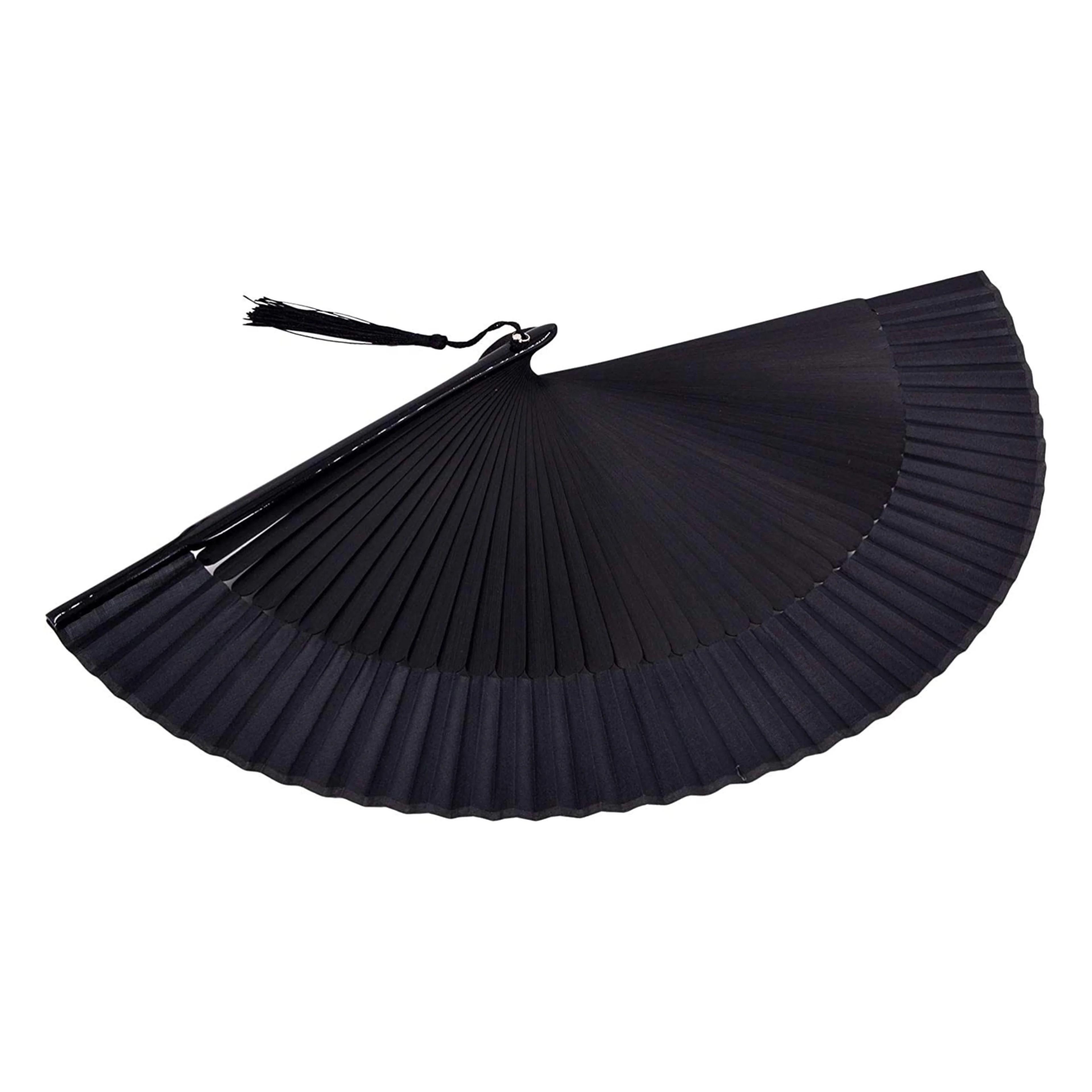 Vintage Black Bamboo Folding Fan Handmade Retro Design For Elegance  Cool Comfort 1