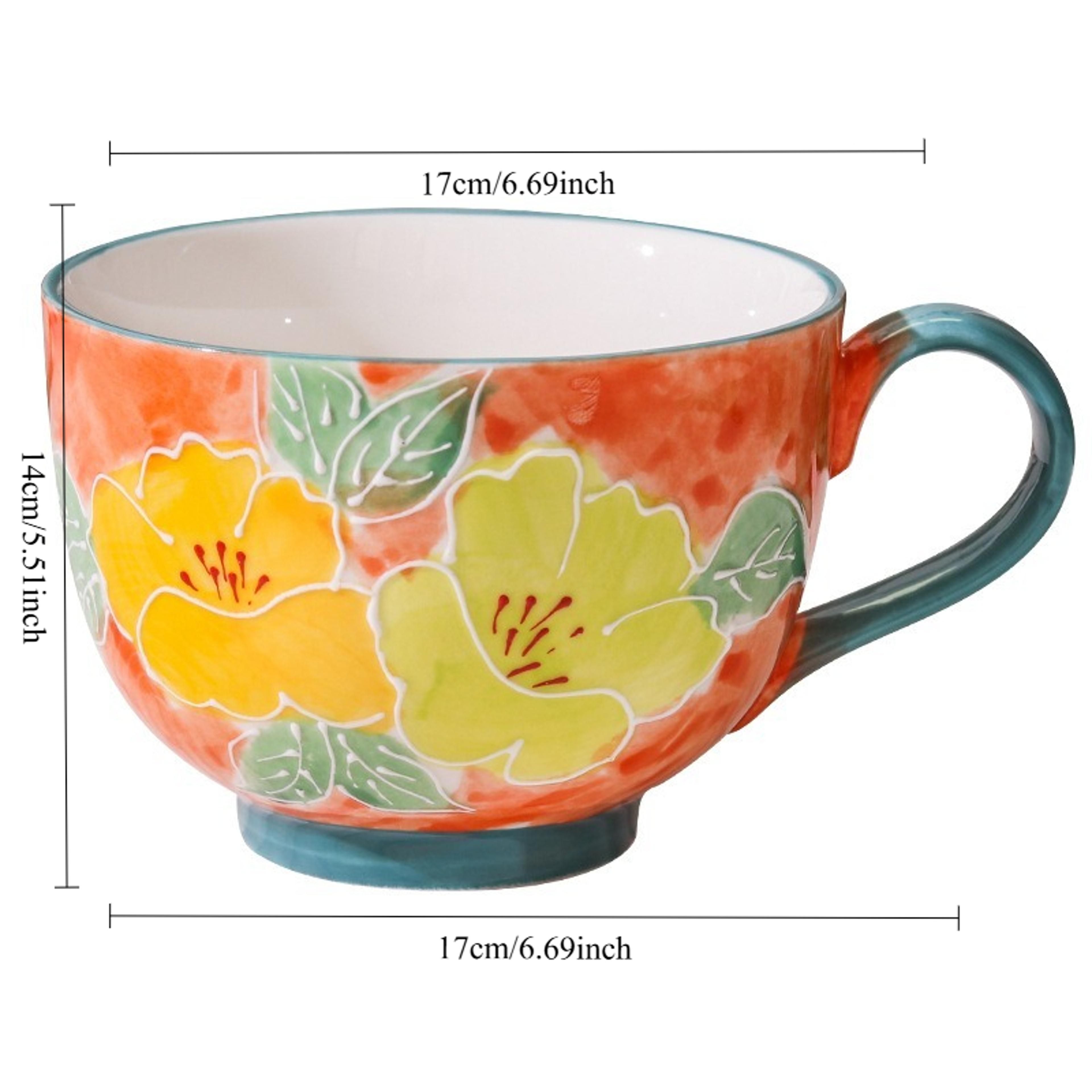 Hand Painted Floral Ceramic Mug Large Breakfast Cup For Tea Coffee And Oatmeal 5