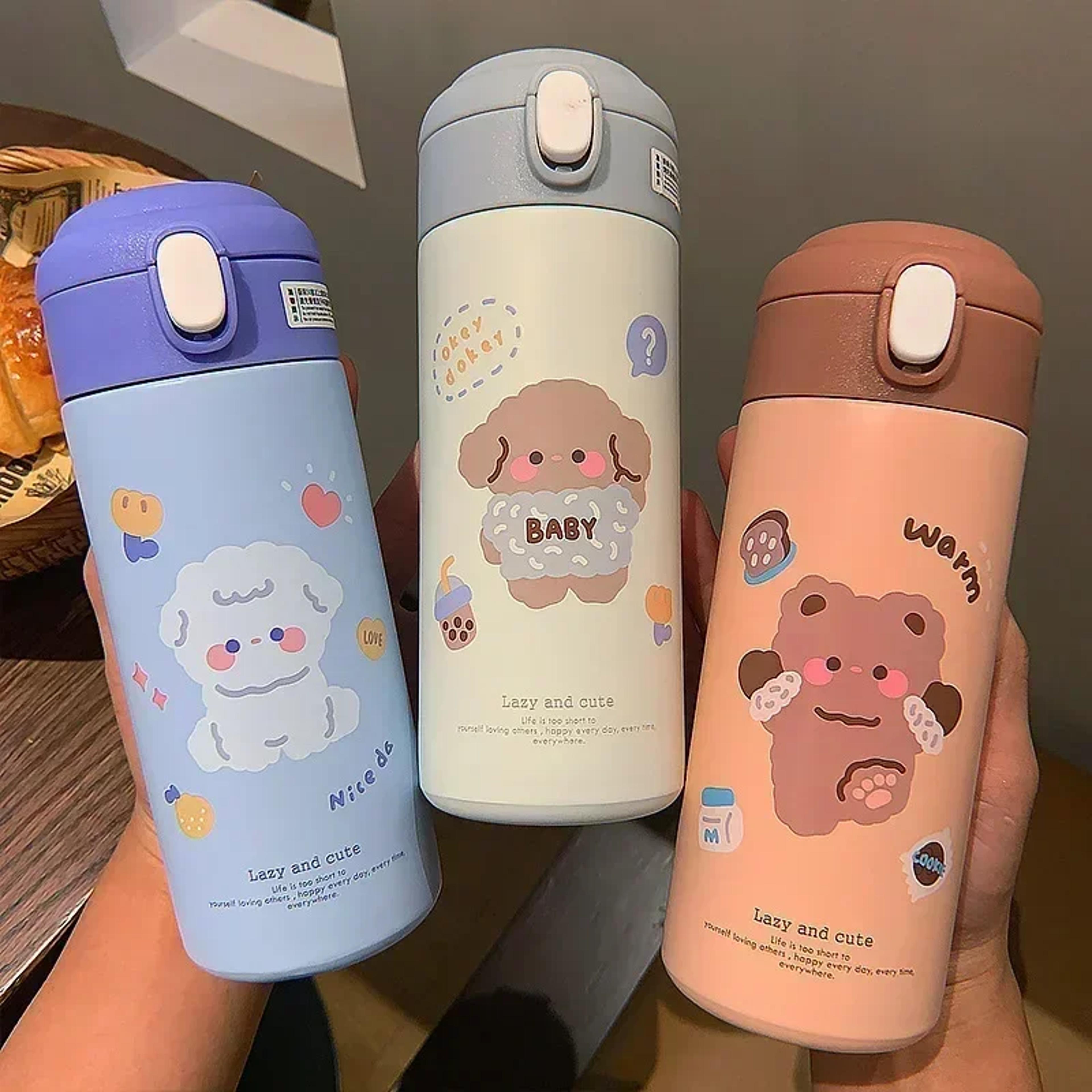 cute cartoon stainless steel water bottle insulated straw tumbler for girls