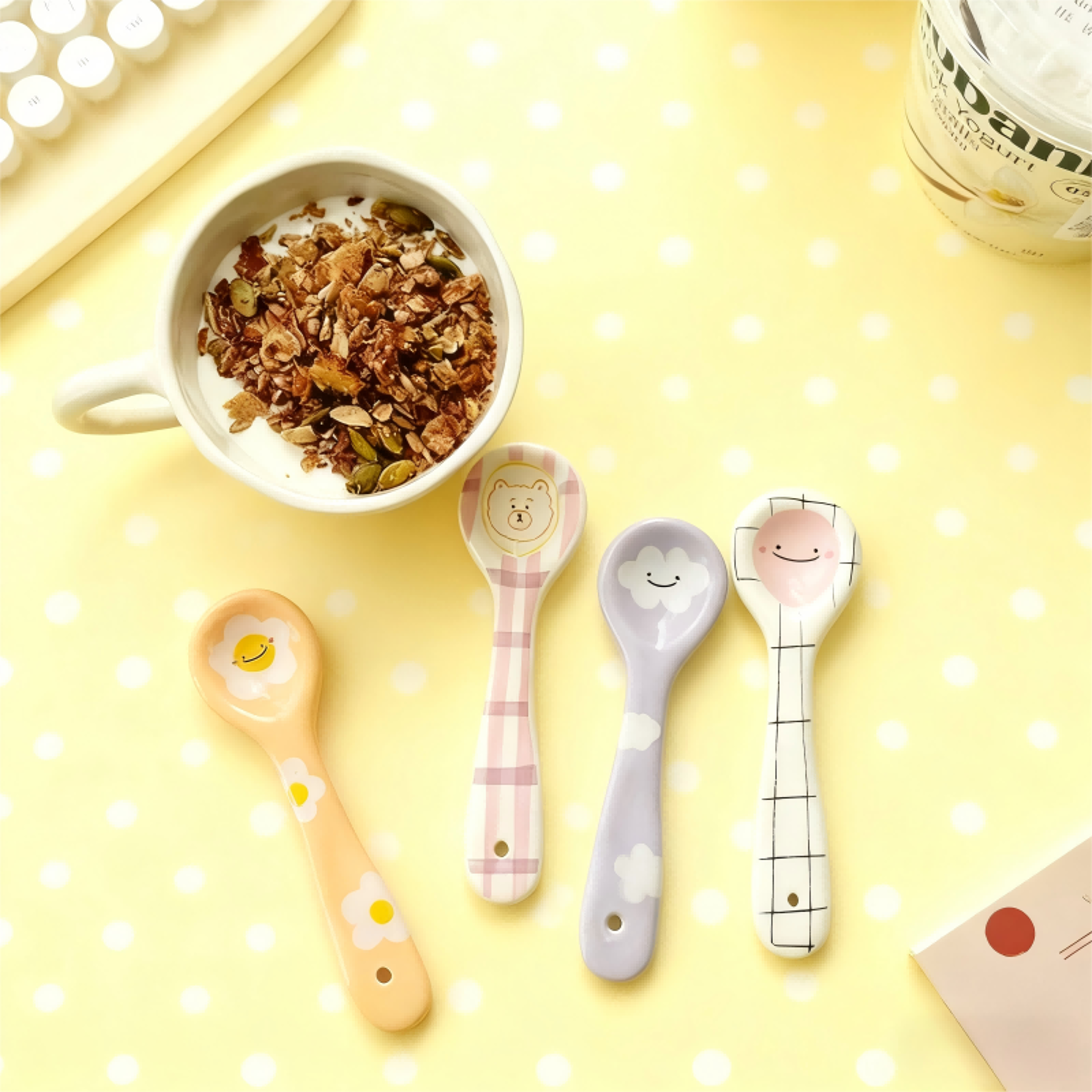 Cute Smiling Ceramic Ice Cream Spoon Hand Painted Irregular Dessert  Breakfast Spoon For Kitchen Ta 1