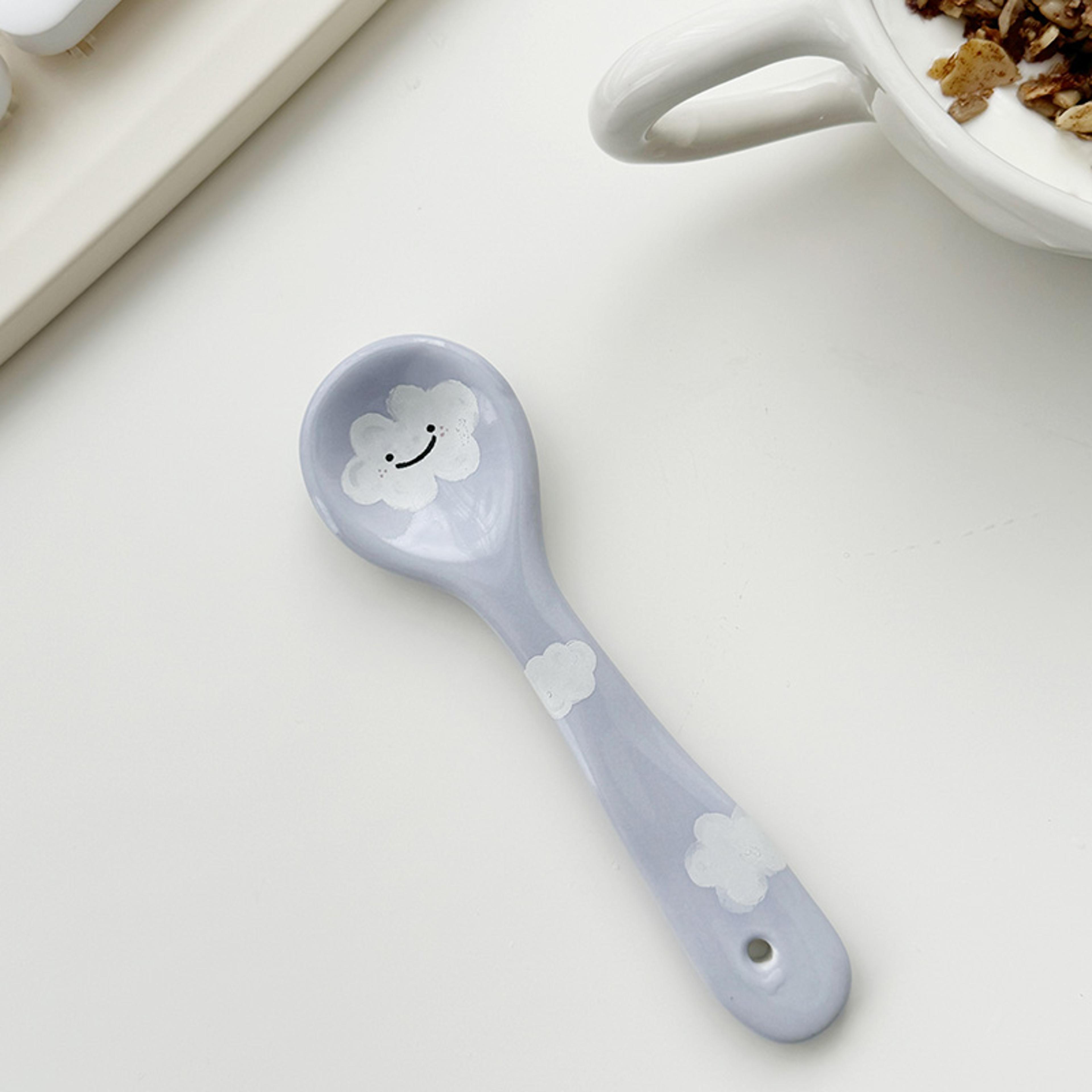 Cute Smiling Ceramic Ice Cream Spoon Hand Painted Irregular Dessert  Breakfast Spoon For Kitchen Ta 9