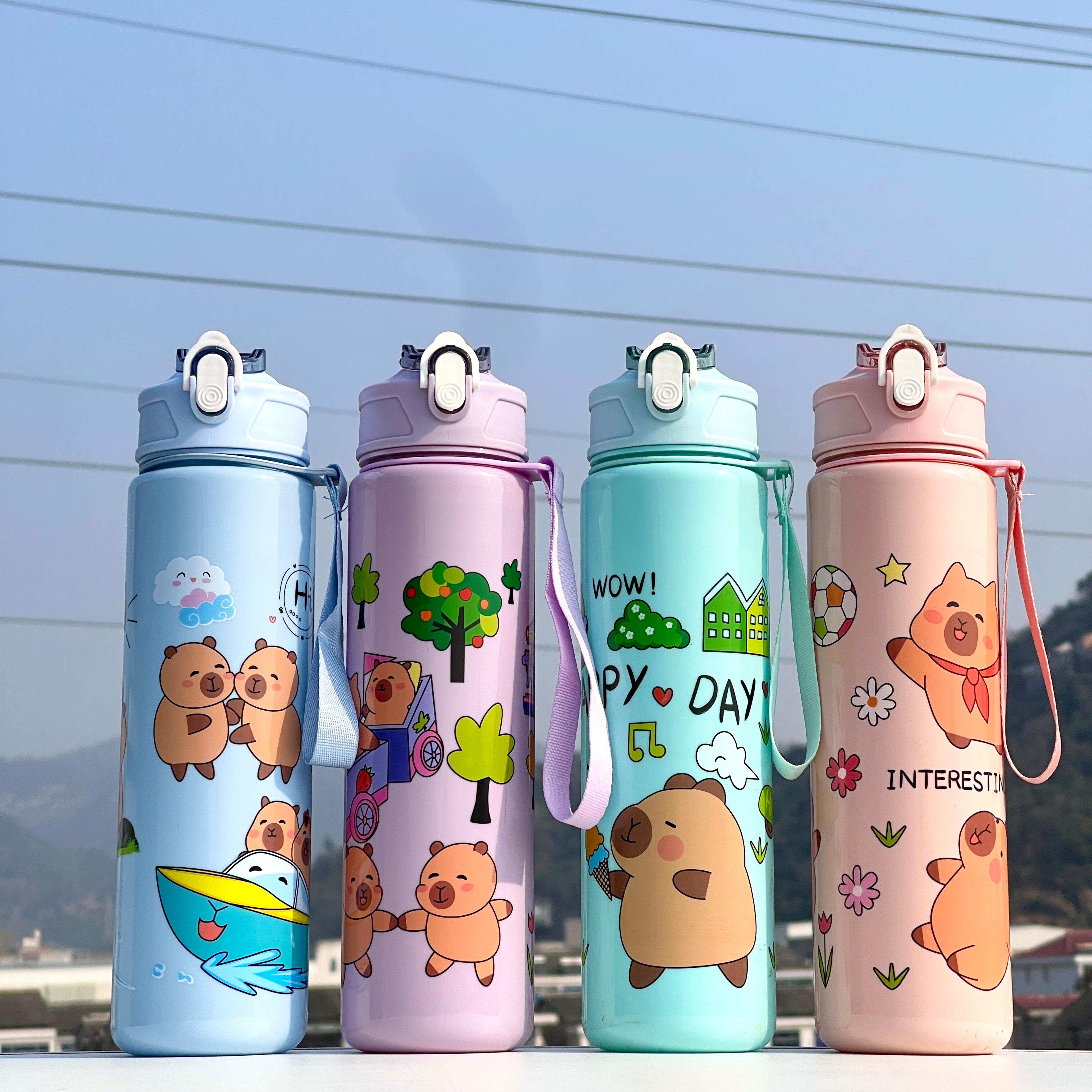 cute large capacity water bottle with straw for girls and students