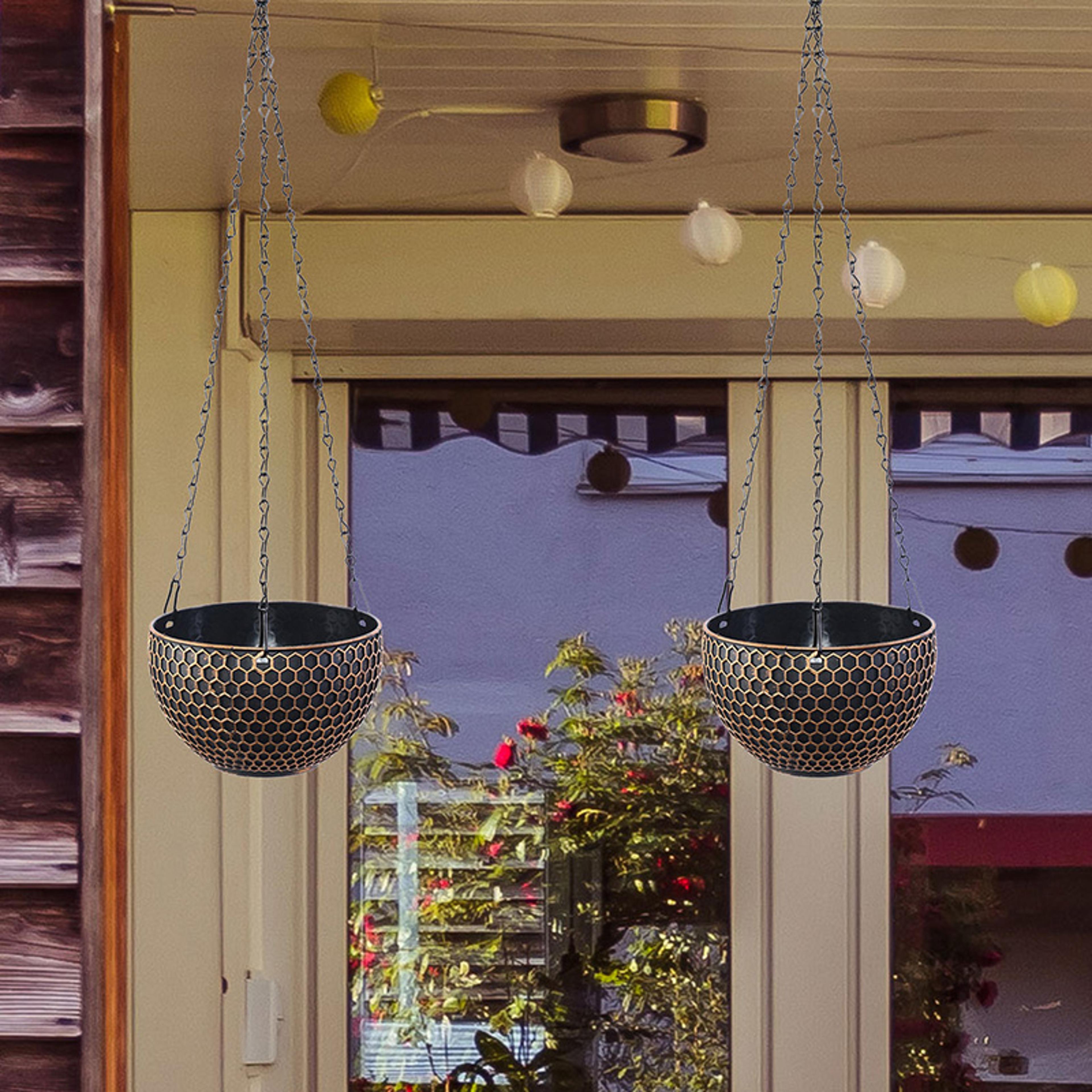 Imitation Rattan Woven Hanging Basket Flower Pot With Chain Home Garden Plant Holder 3