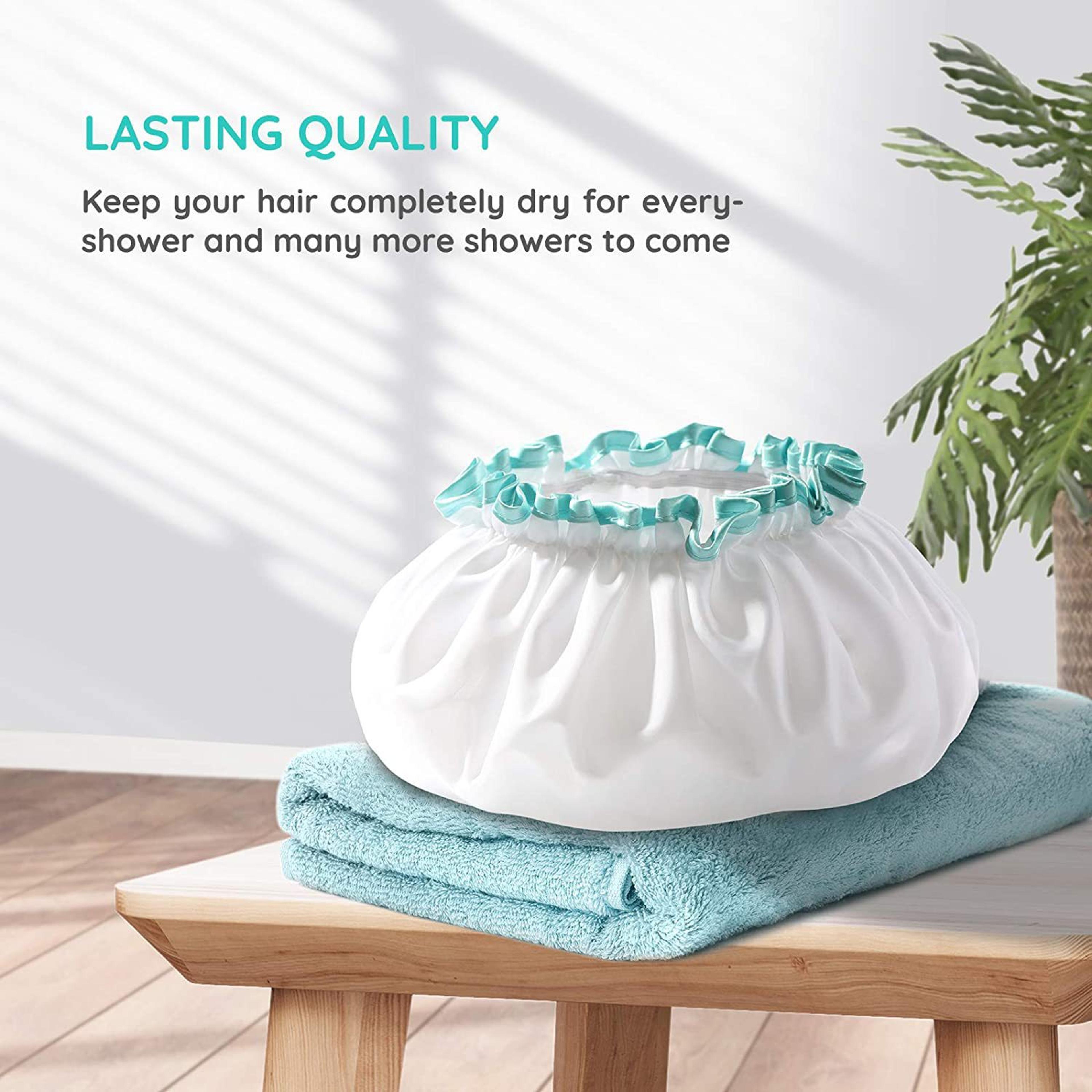Satin Shower Cap For Women Double Layer Waterproof Bath Cap For Long Hair 2