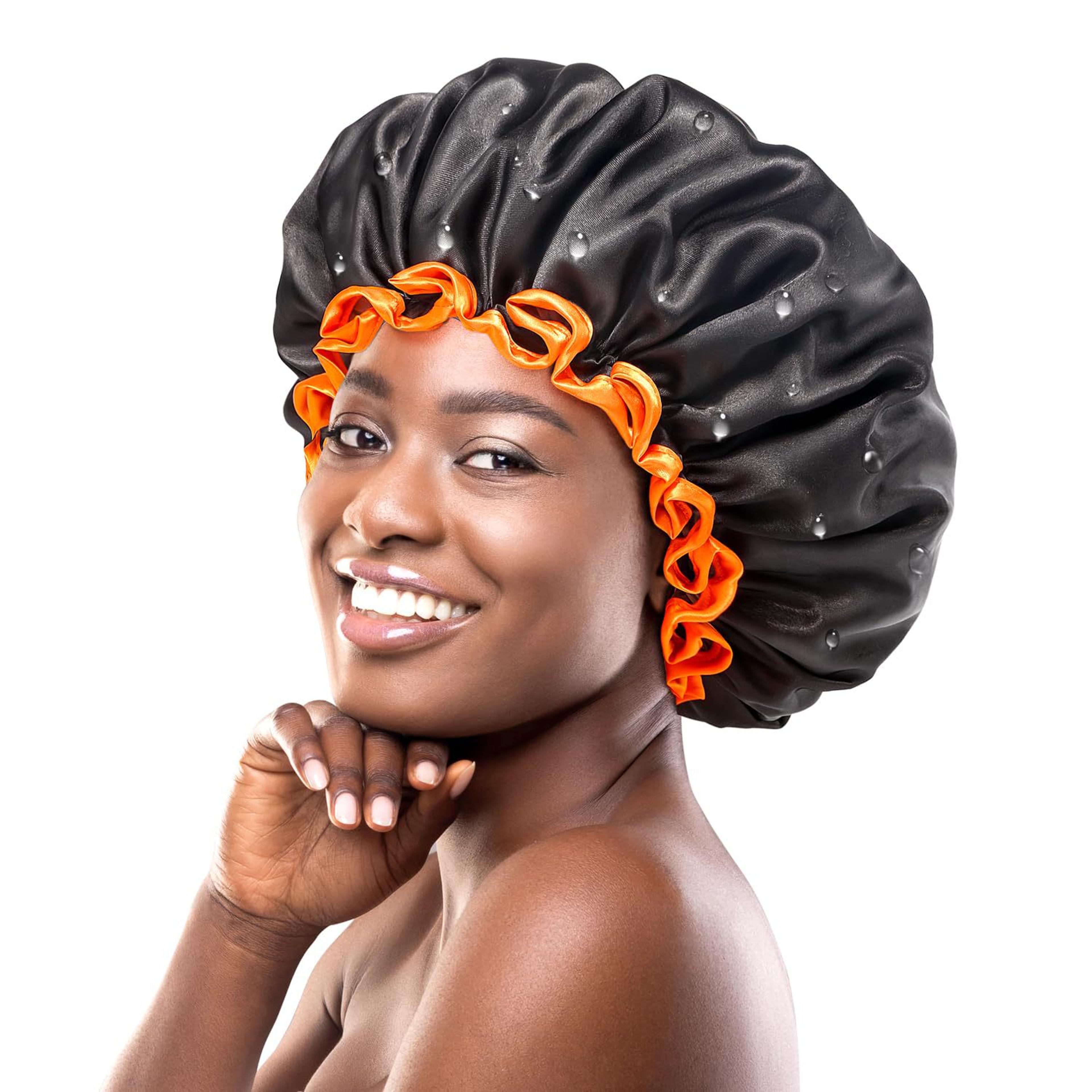Satin Shower Cap For Women Double Layer Waterproof Bath Cap For Long Hair 7