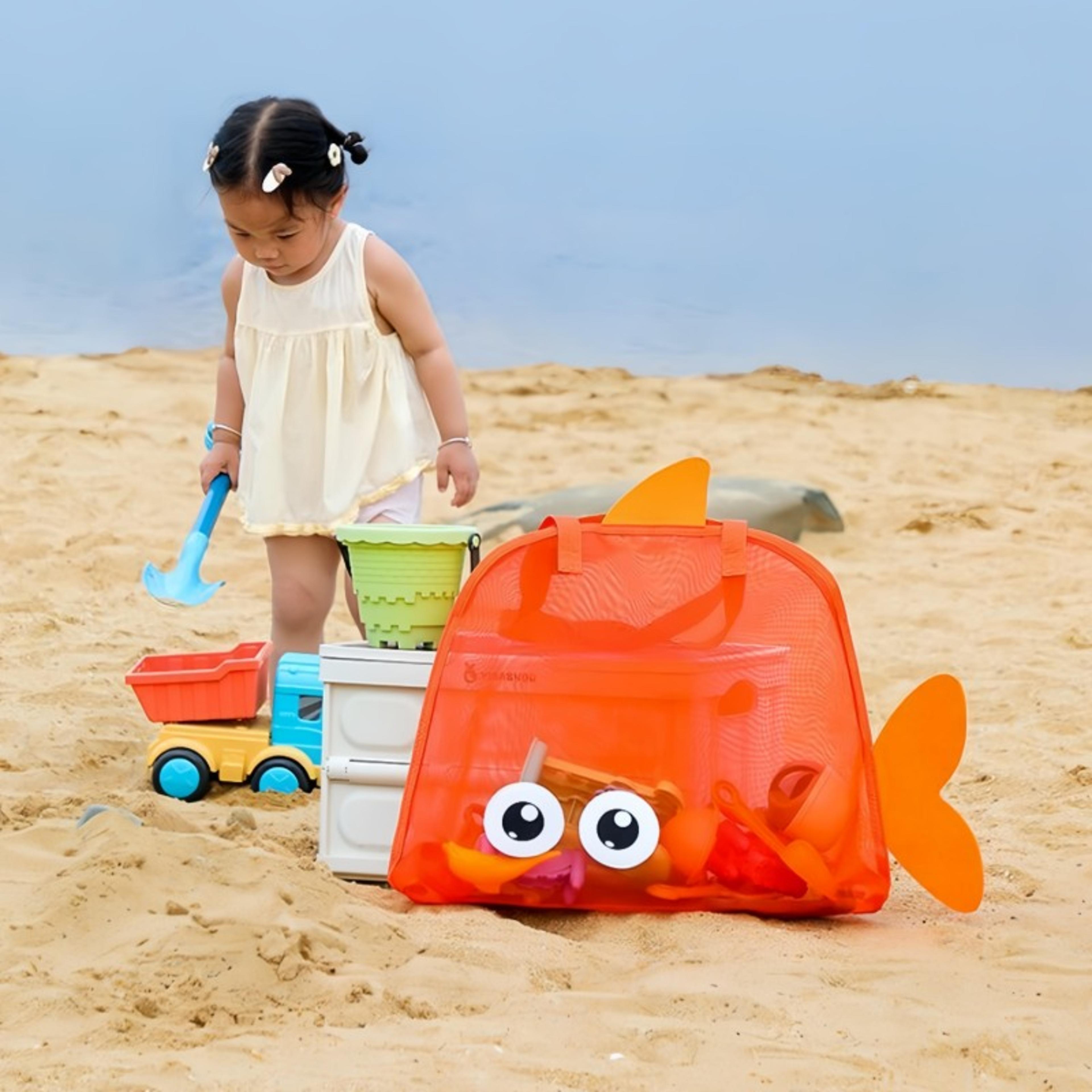 Large Mesh Beach Bag Sand Free Foldable Toy Storage Tote For Family Vacations 0