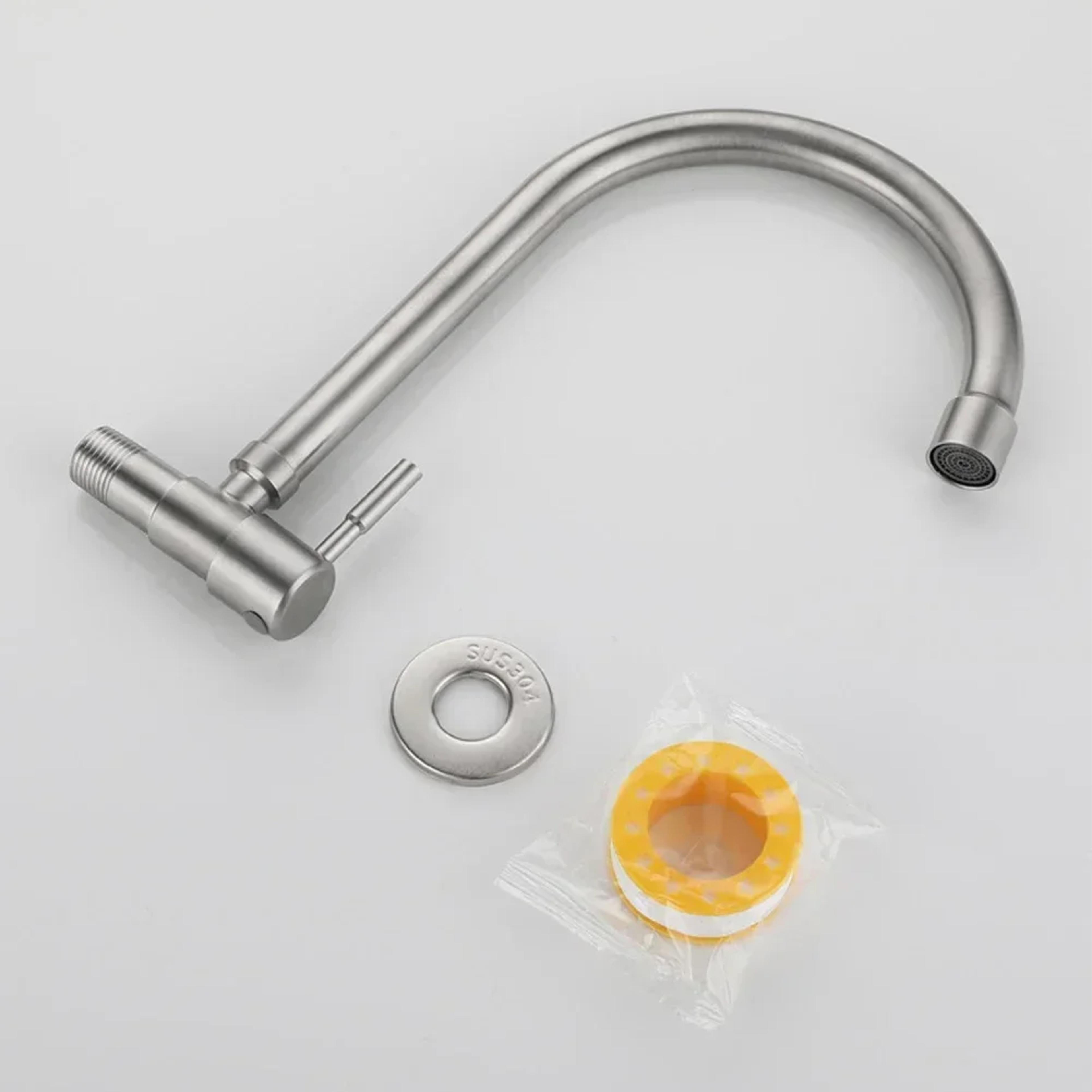 Stainless Steel Wall Mounted Kitchen Faucet Single Cold Rotating Tap 1