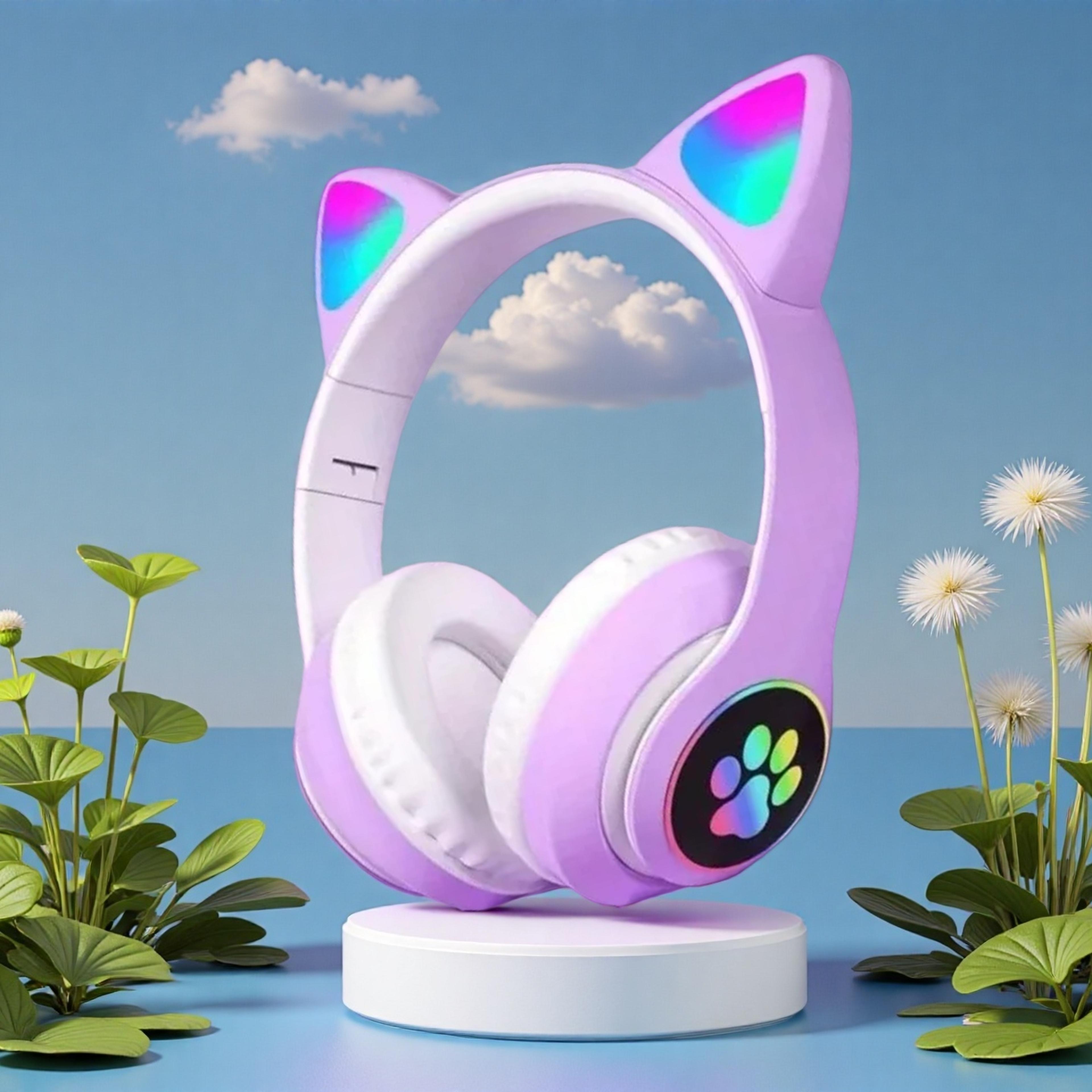 kids wireless cat ear headphones with mic and rgb lights