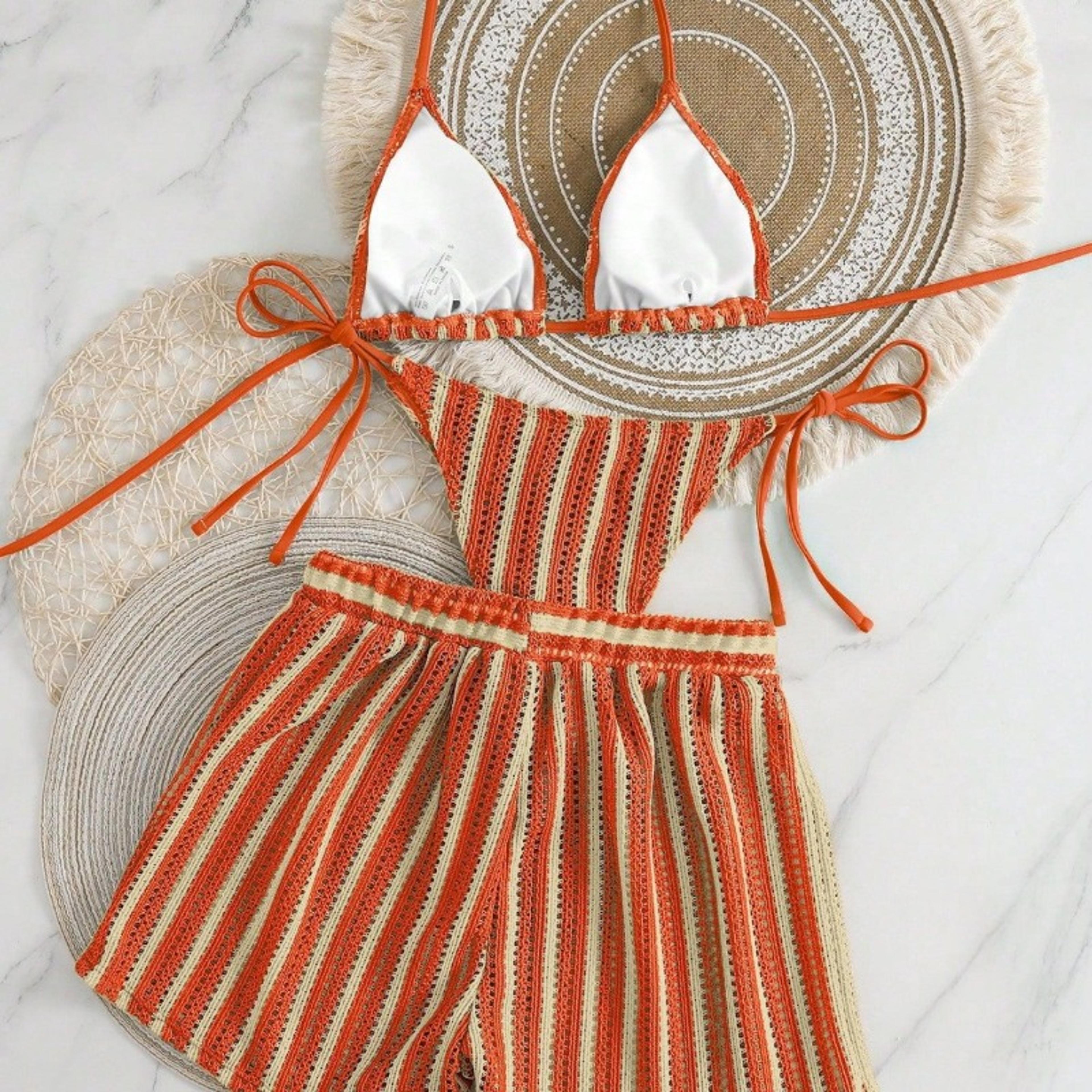 piece mesh bikini set with high cut tie up bottoms