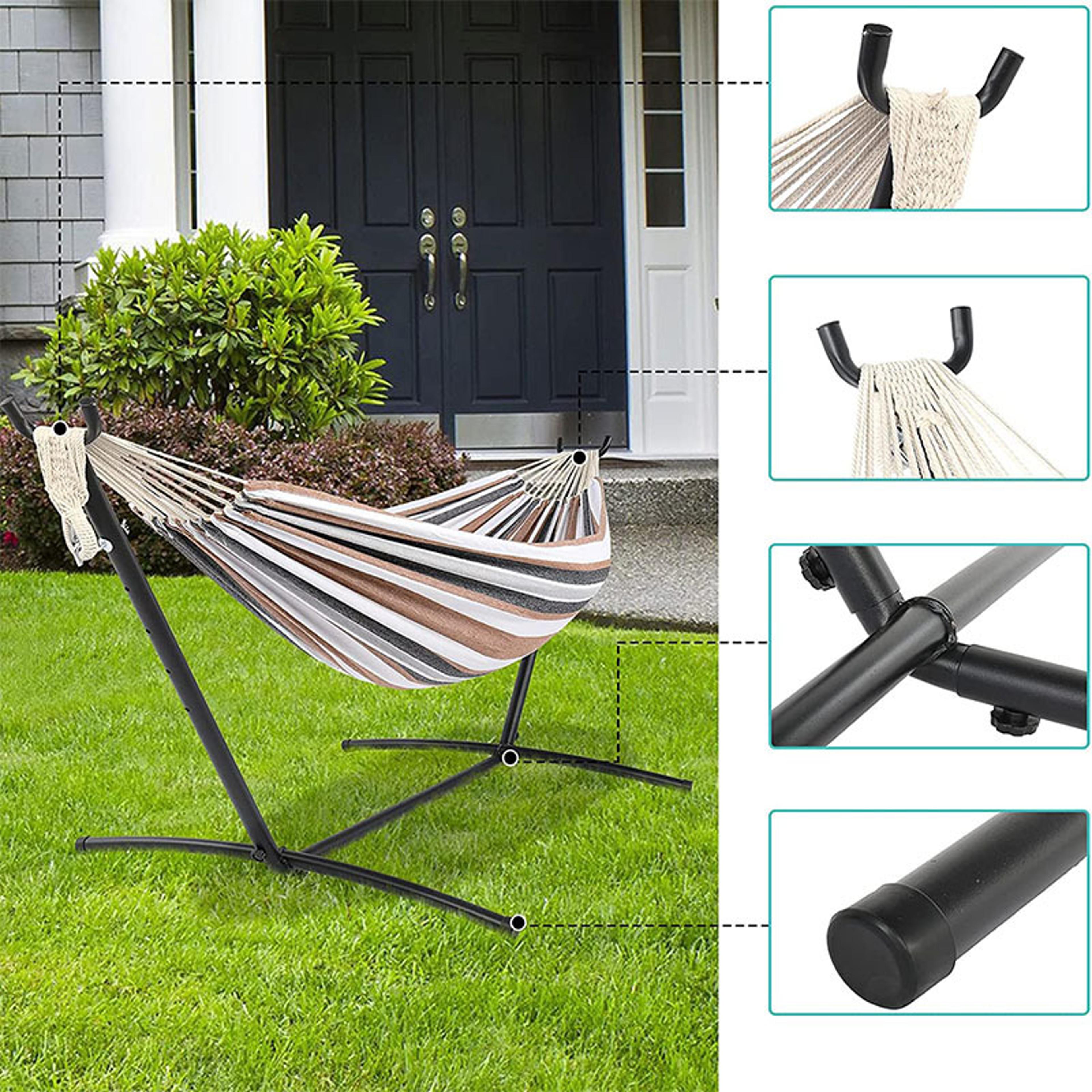 Double Hammock With Steel Stand Premium Backyard Hammock With Anti Roll Bars  Carry Bag 4