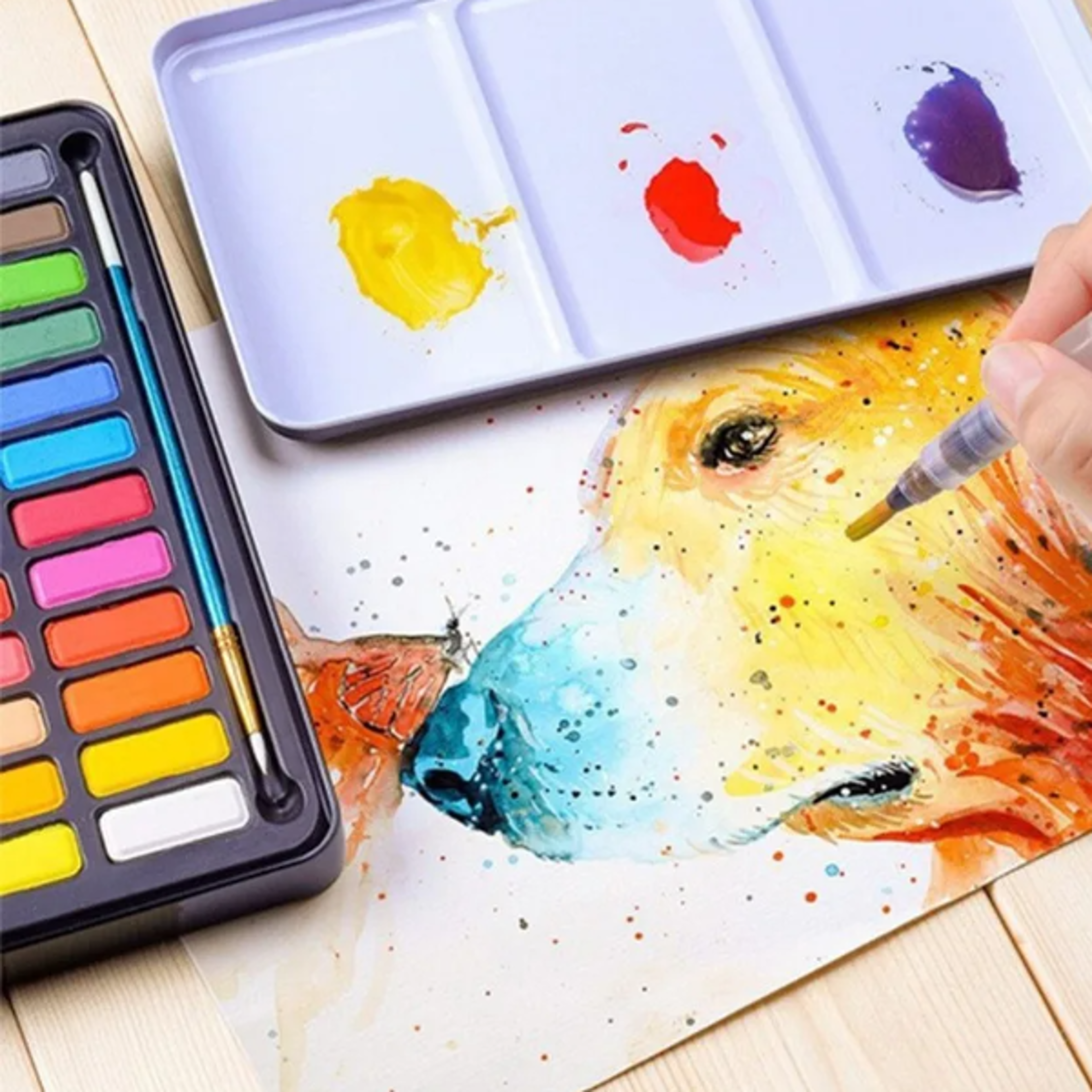 Premium Portable Watercolor Paint Set in Metal Case with Brush for Kids  Artists