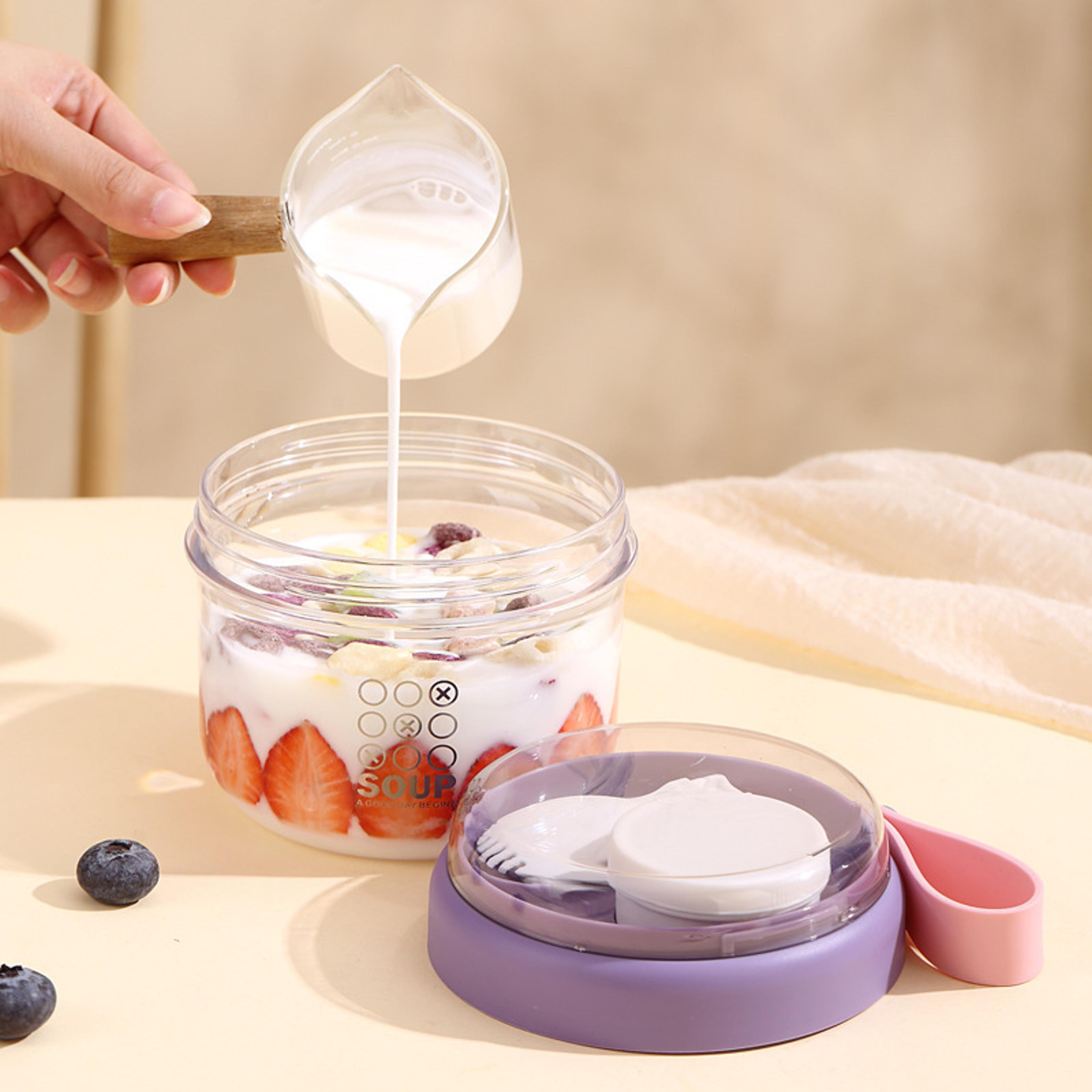 Portable Salad Cup With Lid Spoon Double Layer Oatmeal Yogurt Breakfast Cup 3