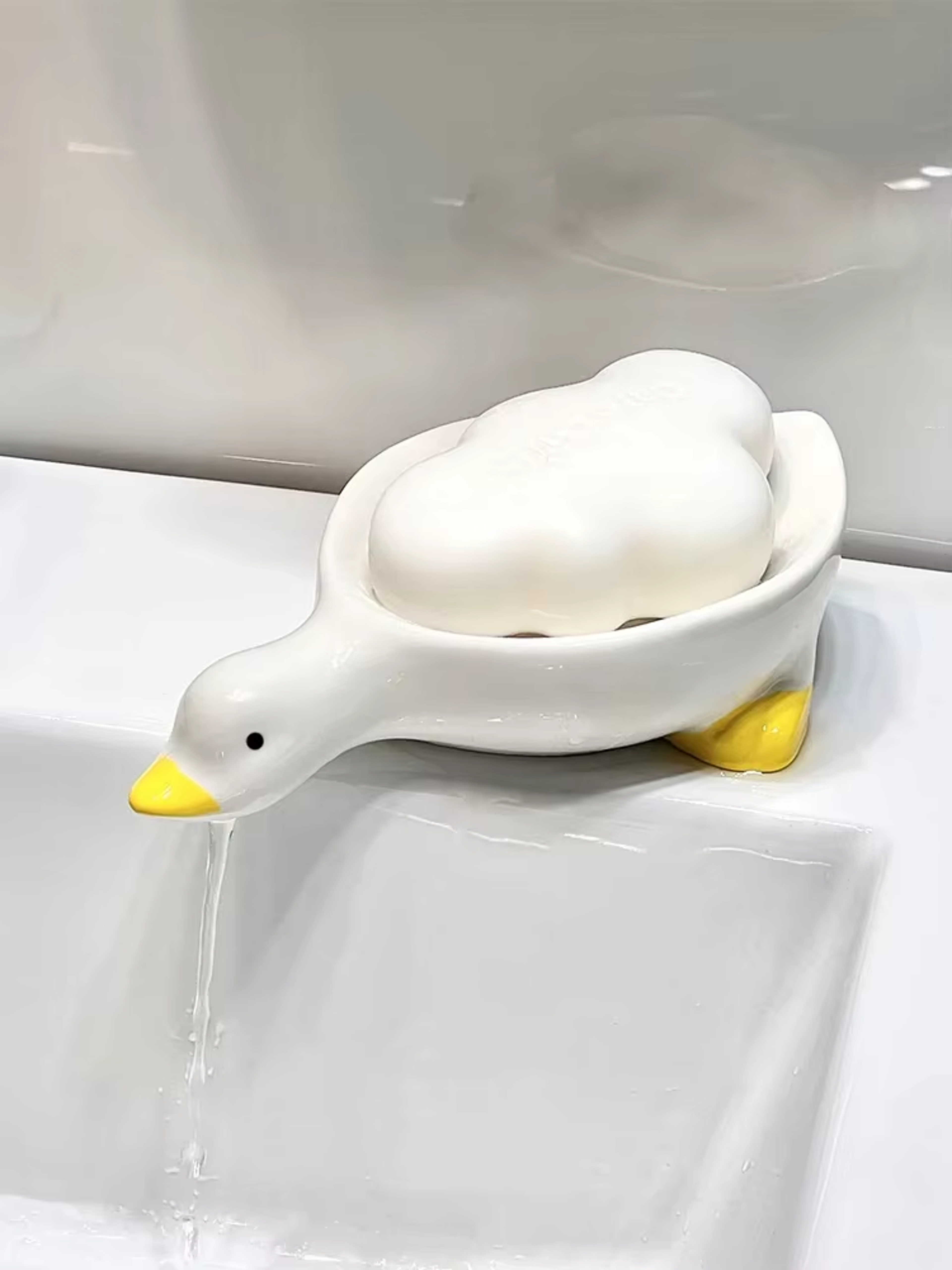 Cute Duck Soap Dish Self Draining Soap Tray  Bathroom Soap Holder 4