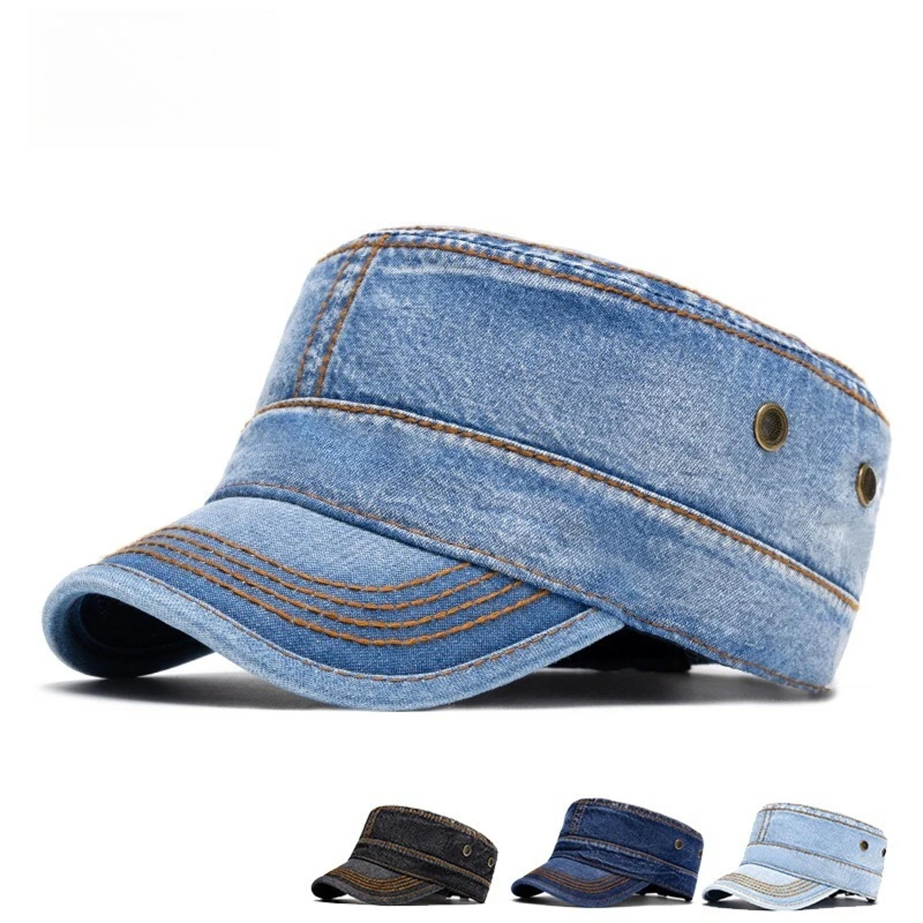 Denim Military Flat Top Cap Big Head Sun Protection Casual Baseball Hat 0