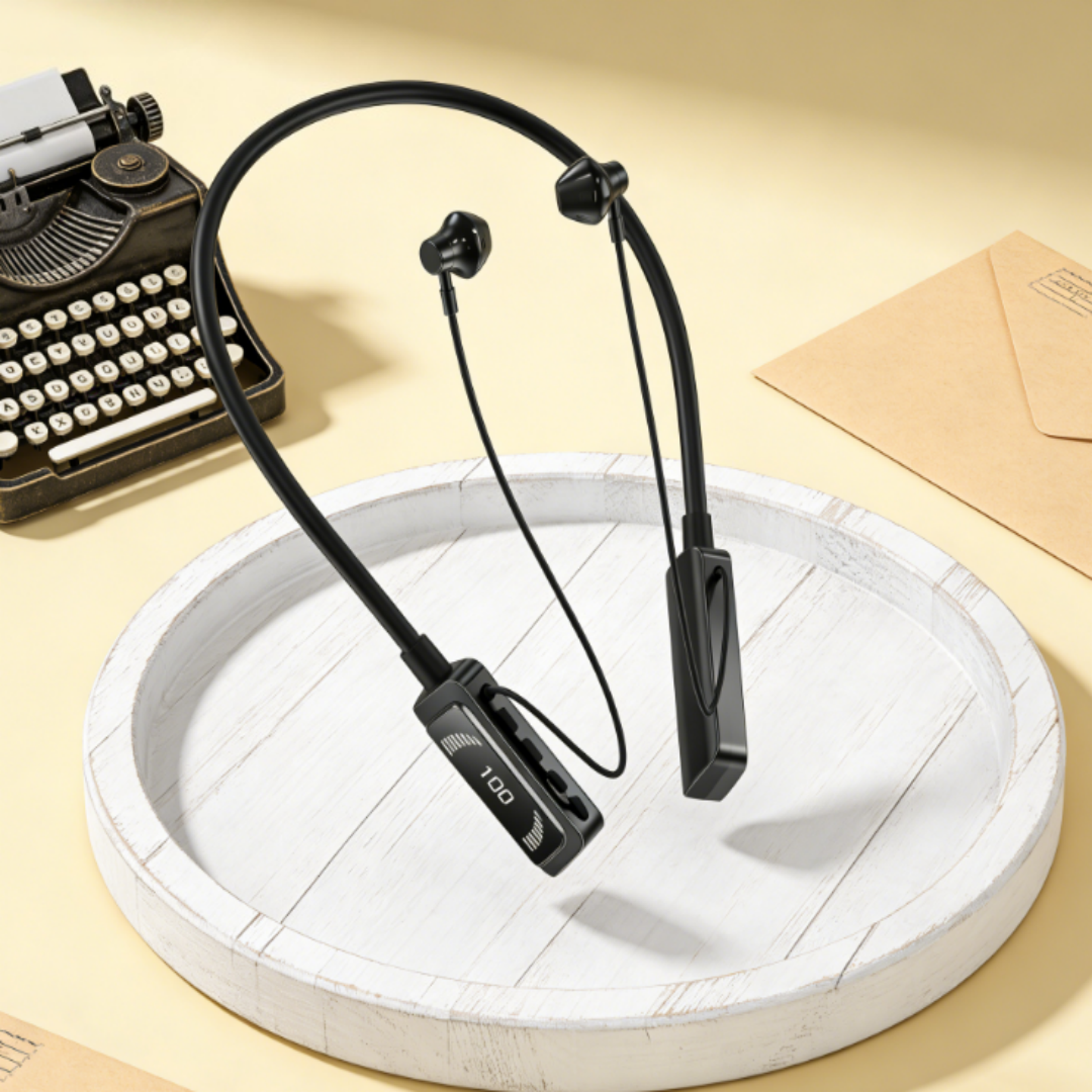 wireless sports neckband earbuds with noise cancelling bluetooth