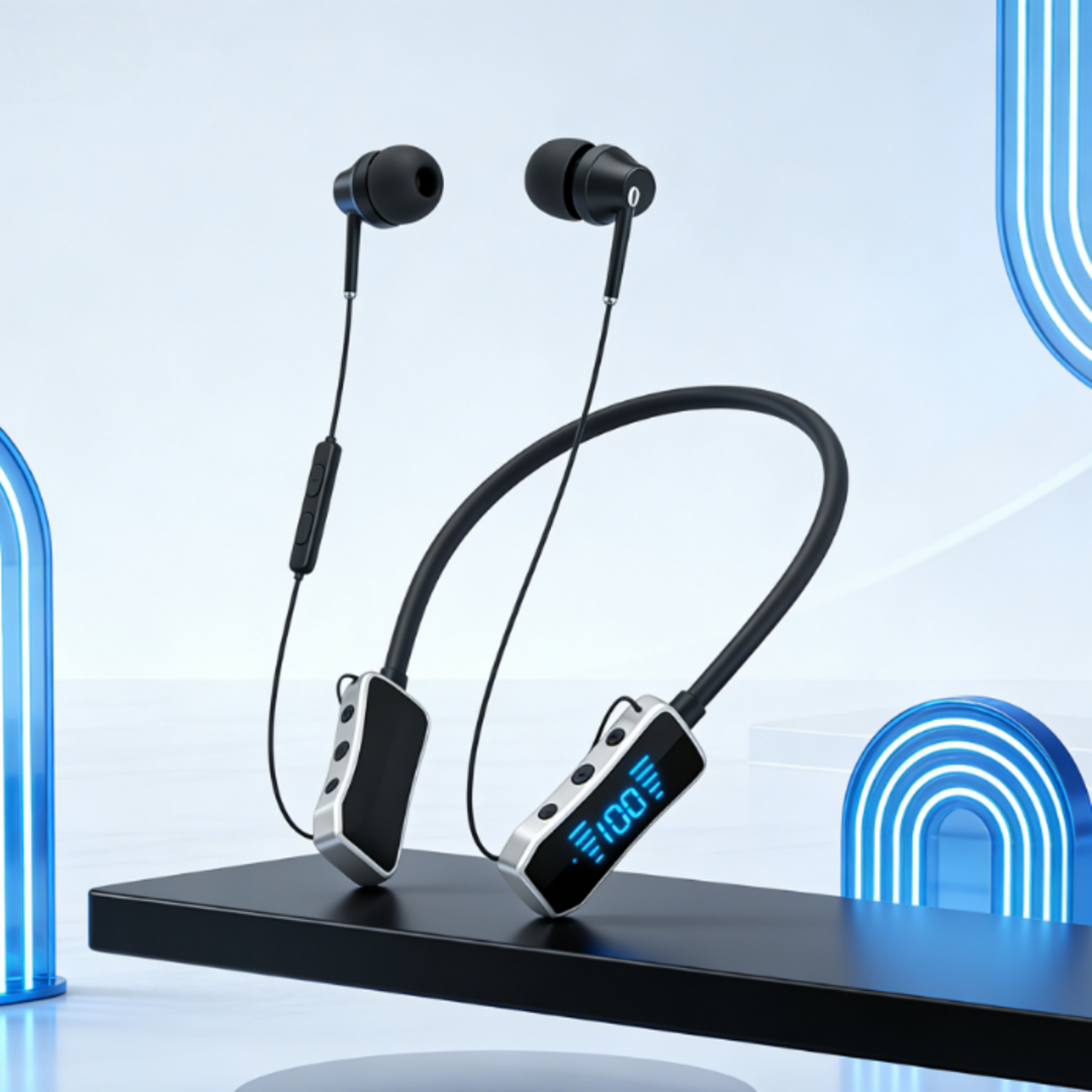 sport magnetic neckband wireless earphones waterproof bluetooth headset with noise canceling mic